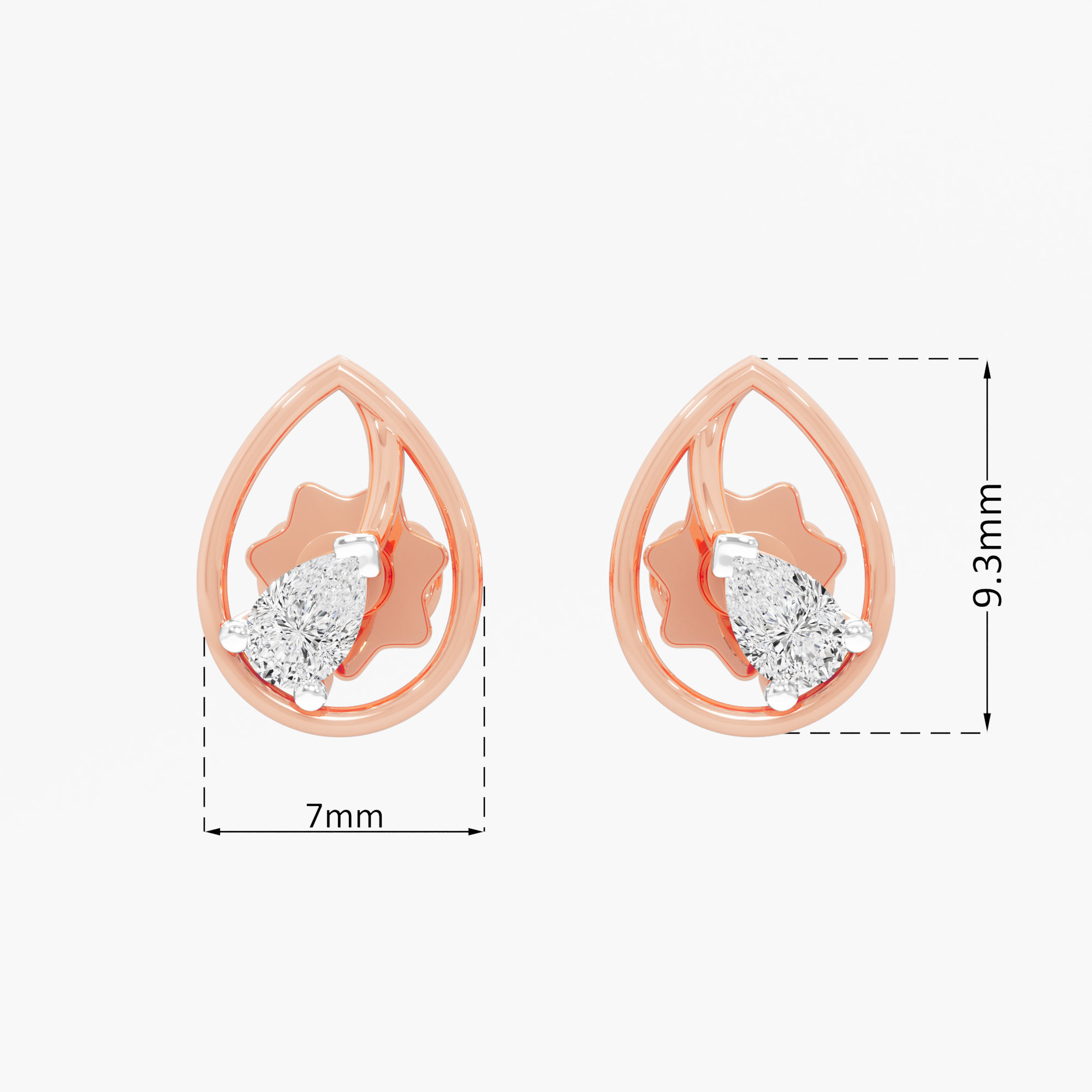 Glistening Dewdrop Studs Earrings in 9KT Rose Gold (Diamond Quality: FG-VVS VS)