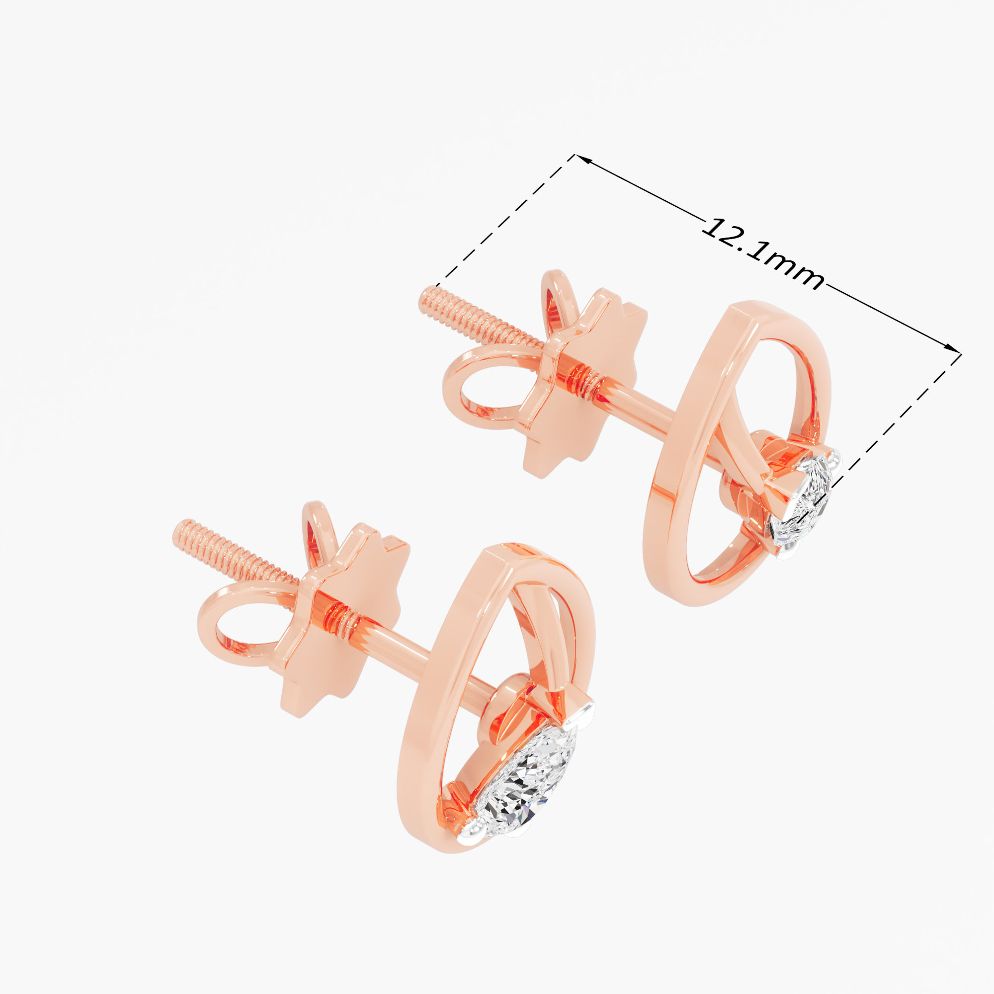 Glistening Dewdrop Studs Earrings in 9KT Rose Gold (Diamond Quality: FG-VVS VS)