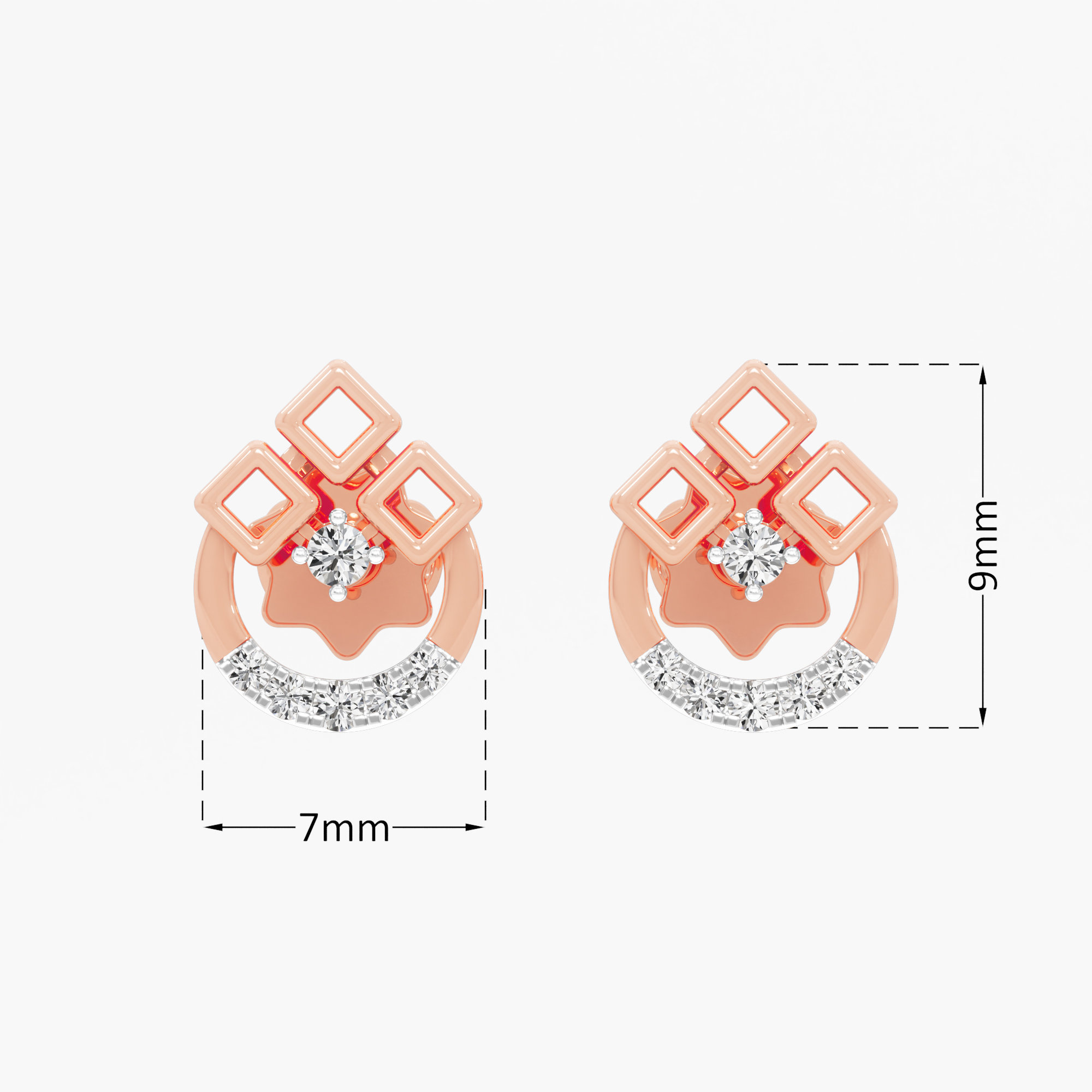 Gleaming Arch Drops Earrings in 9KT Rose Gold (Diamond Quality: EF-VVS VS)