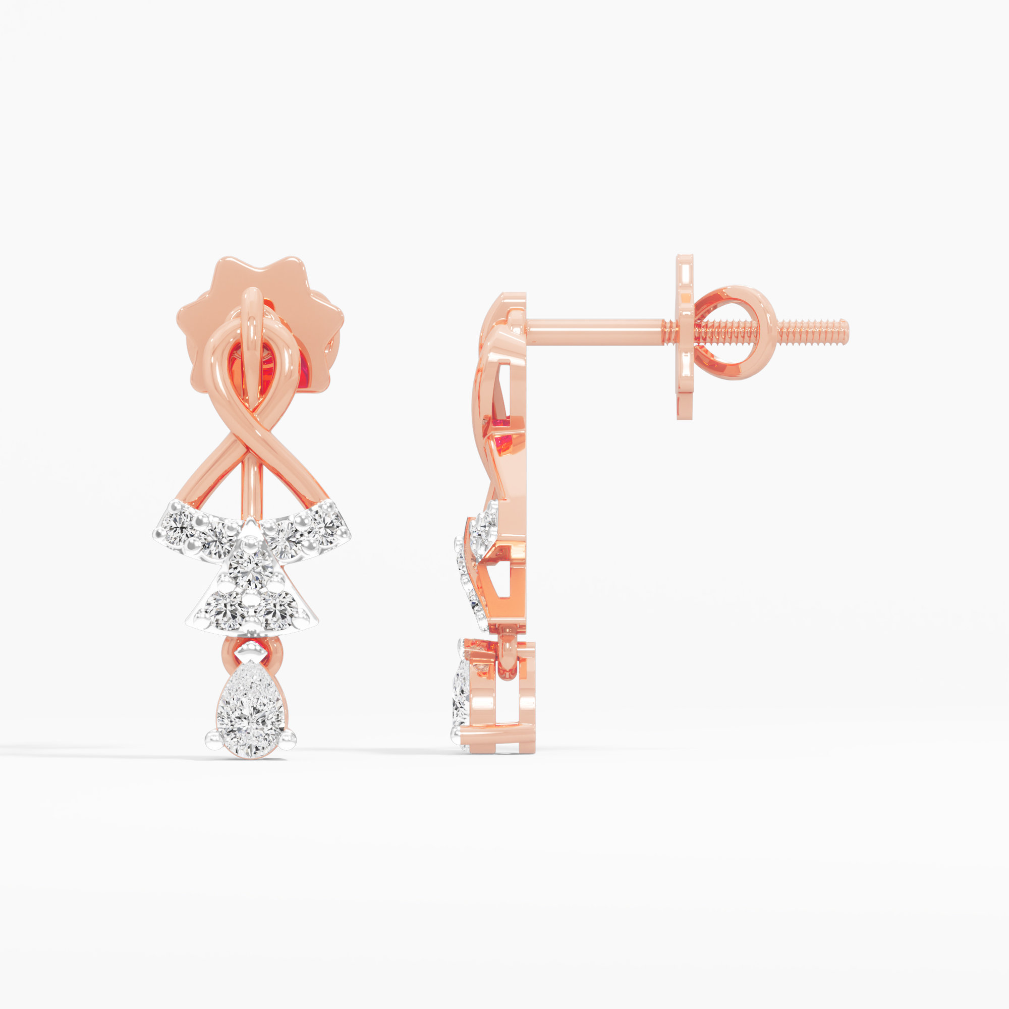 Divine Swirl Drops Drops Earrings in 9KT Rose Gold (Diamond Quality: FG-VVS VS)