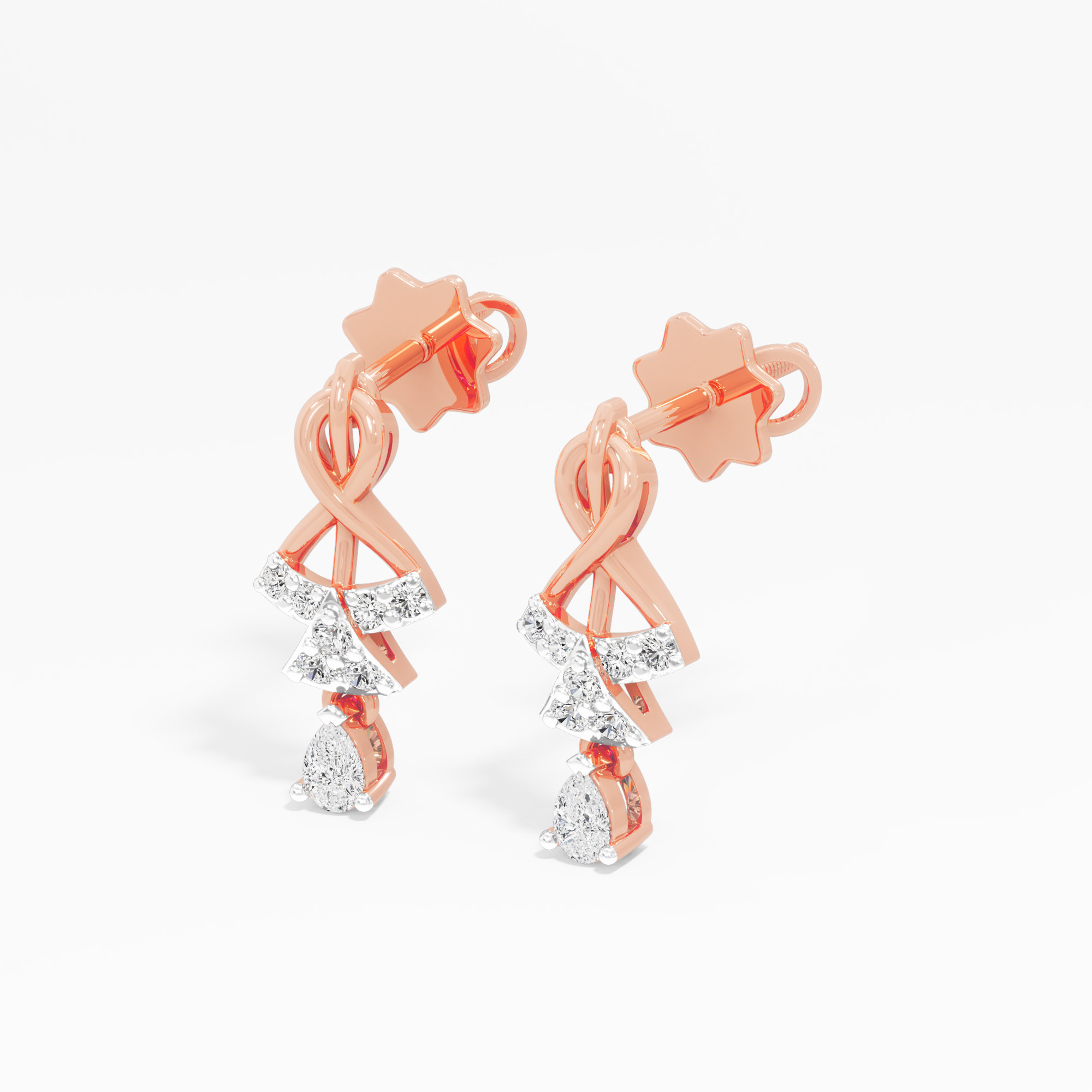 Divine Swirl Drops Drops Earrings in 9KT Rose Gold (Diamond Quality: FG-VVS VS)