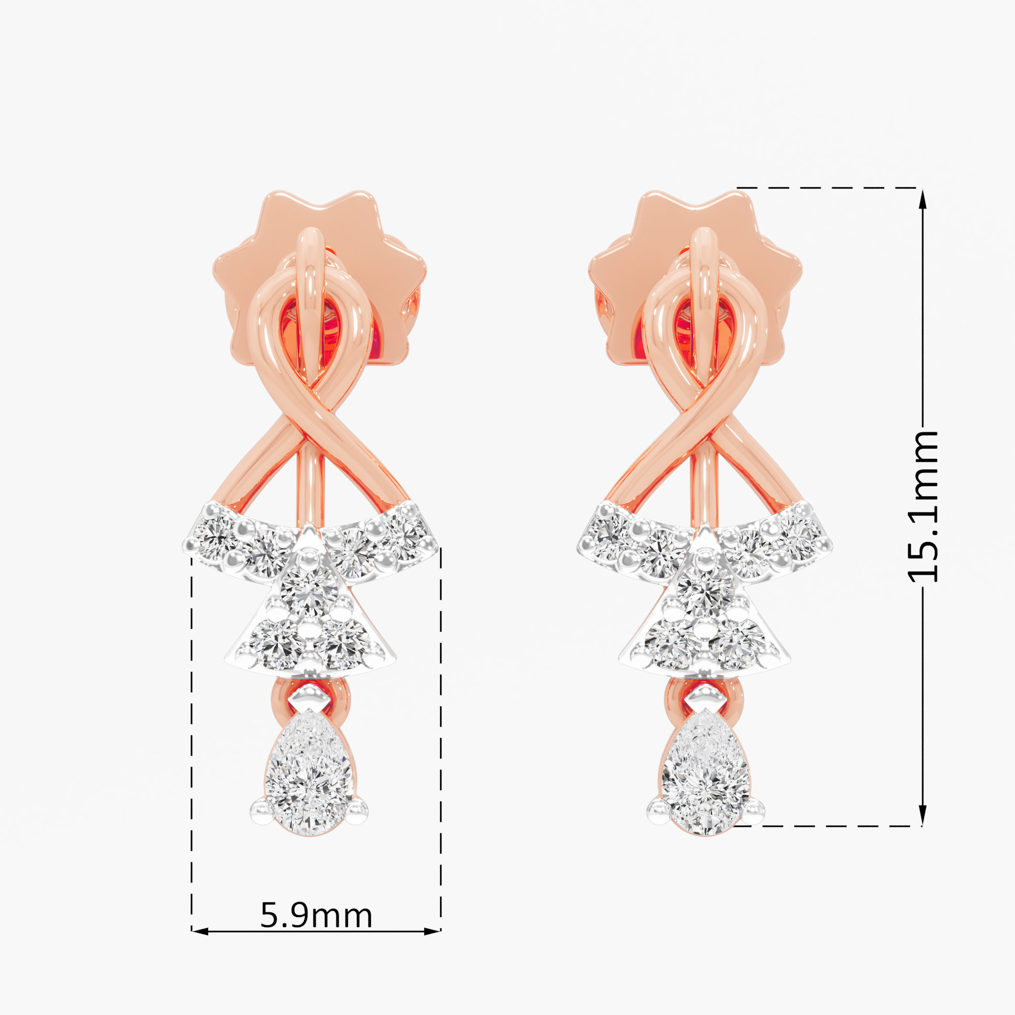 Divine Swirl Drops Drops Earrings in 9KT Rose Gold (Diamond Quality: FG-VVS VS)