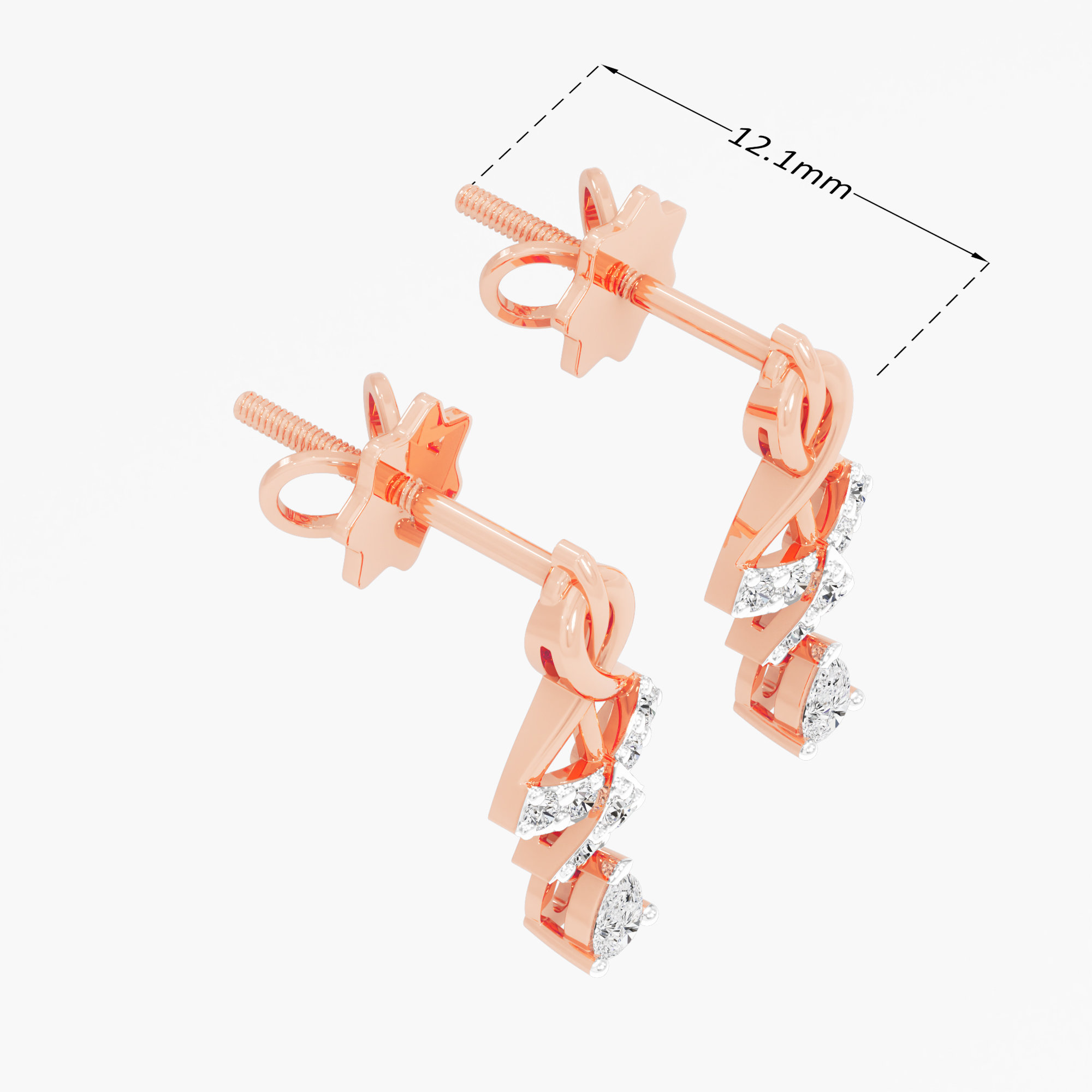 Divine Swirl Drops Drops Earrings in 9KT Rose Gold (Diamond Quality: FG-VVS VS)