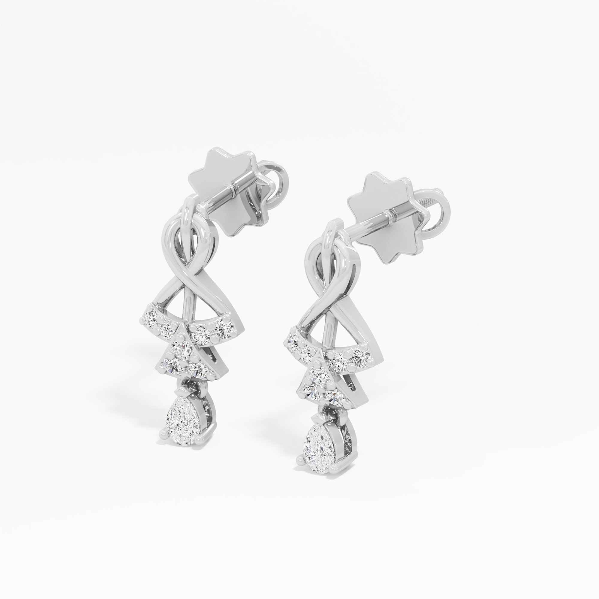 Divine Swirl Drops Drops Earrings in 9KT White Gold (Diamond Quality: FG-VVS VS)