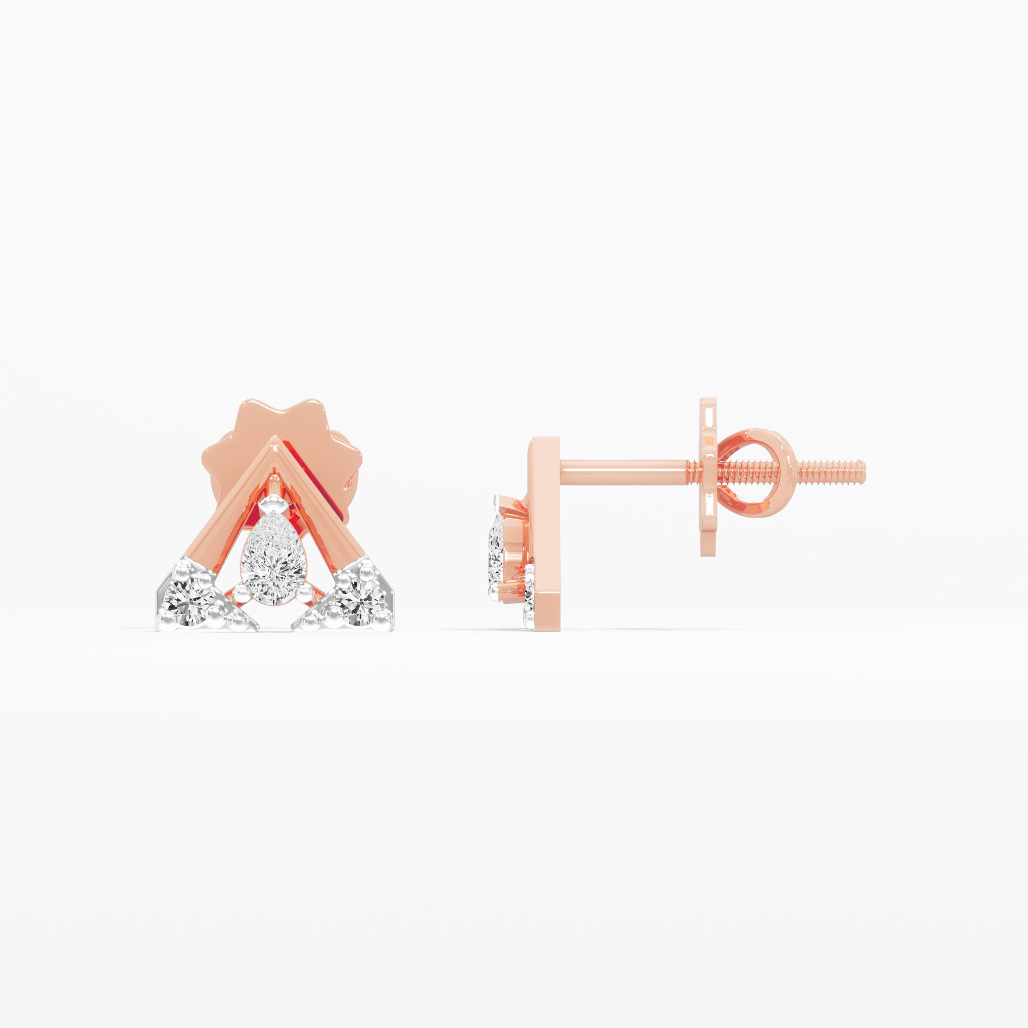 Gleaming Chevron Studs Earrings in 9KT Rose Gold (Diamond Quality: FG-VVS VS)
