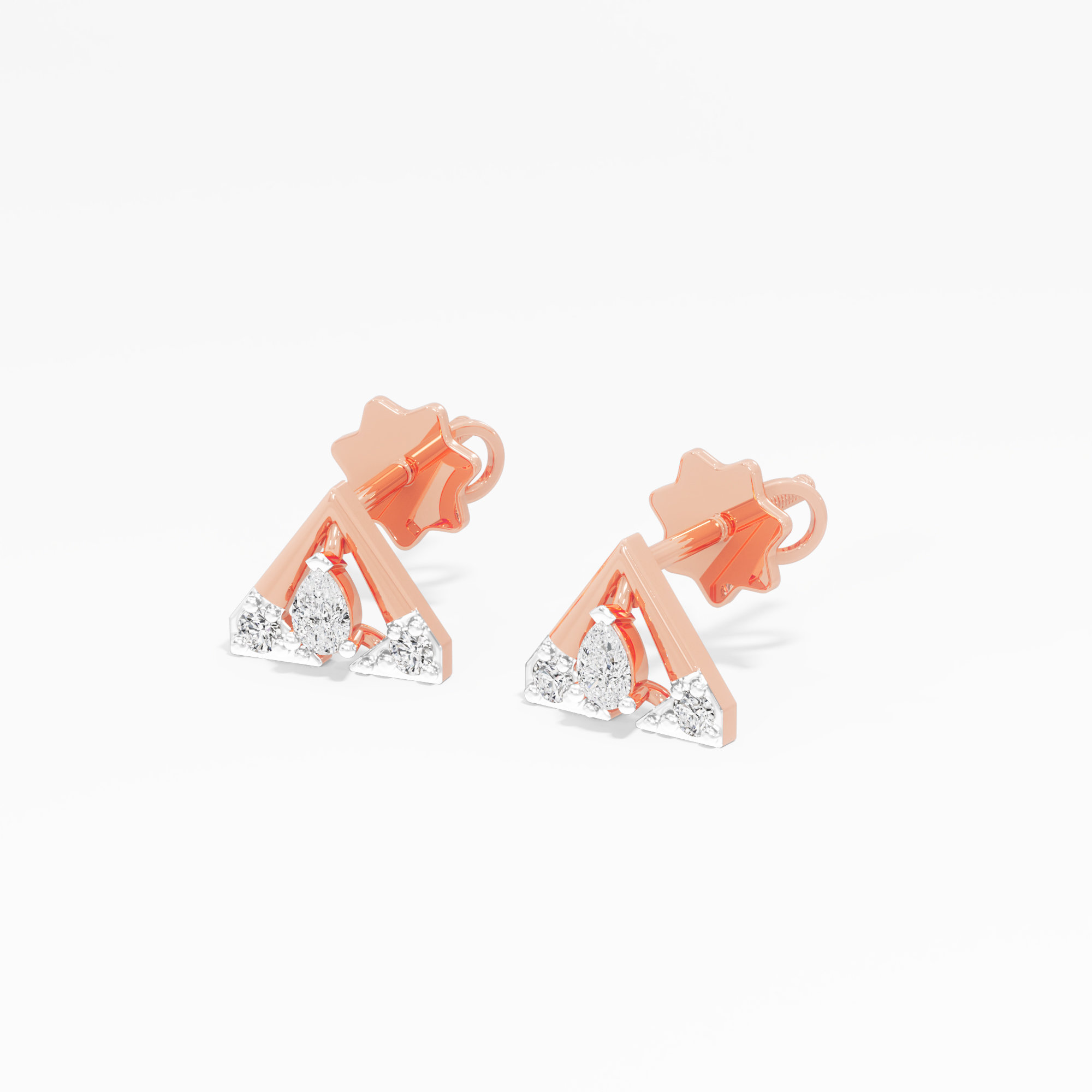 Gleaming Chevron Studs Earrings in 9KT Rose Gold (Diamond Quality: FG-VVS VS)