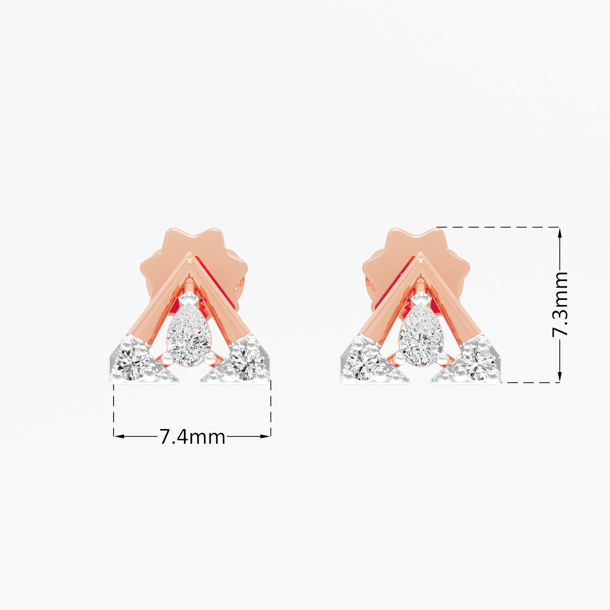 Gleaming Chevron Studs Earrings in 9KT Rose Gold (Diamond Quality: FG-VVS VS)
