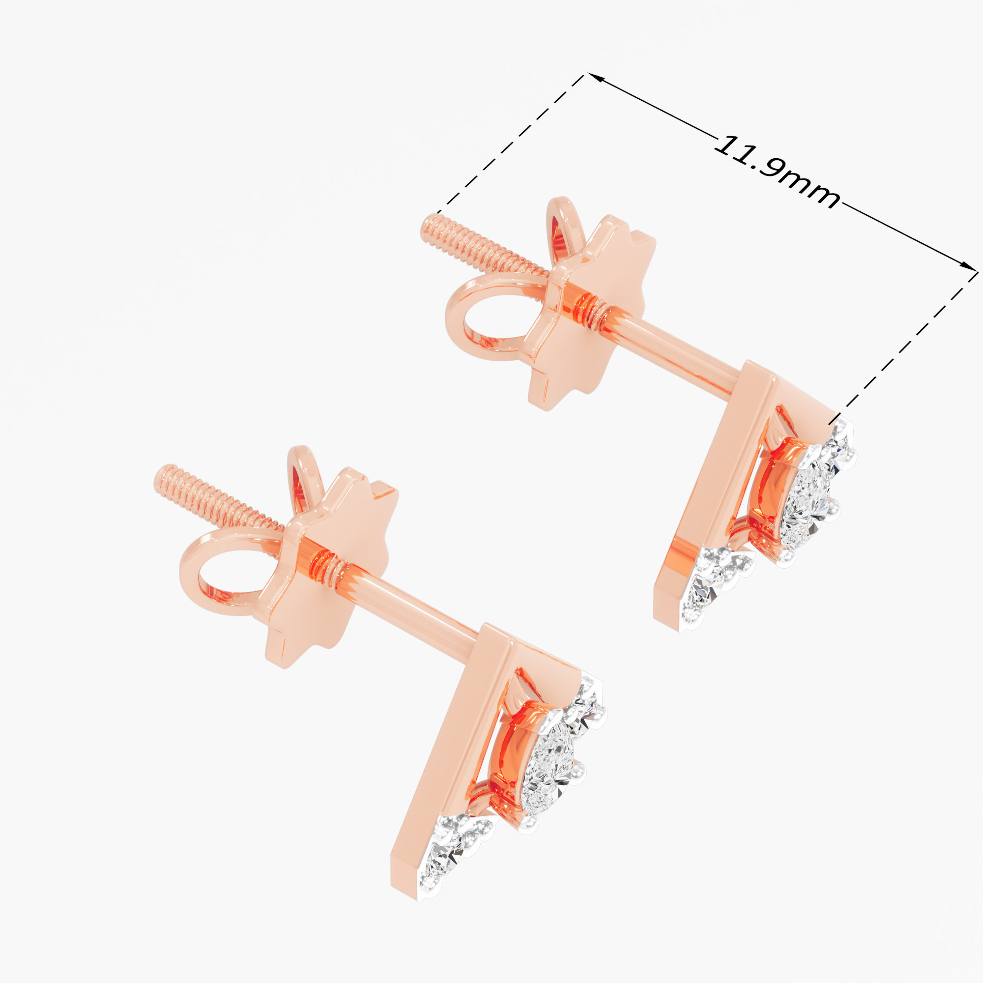 Gleaming Chevron Studs Earrings in 9KT Rose Gold (Diamond Quality: FG-VVS VS)