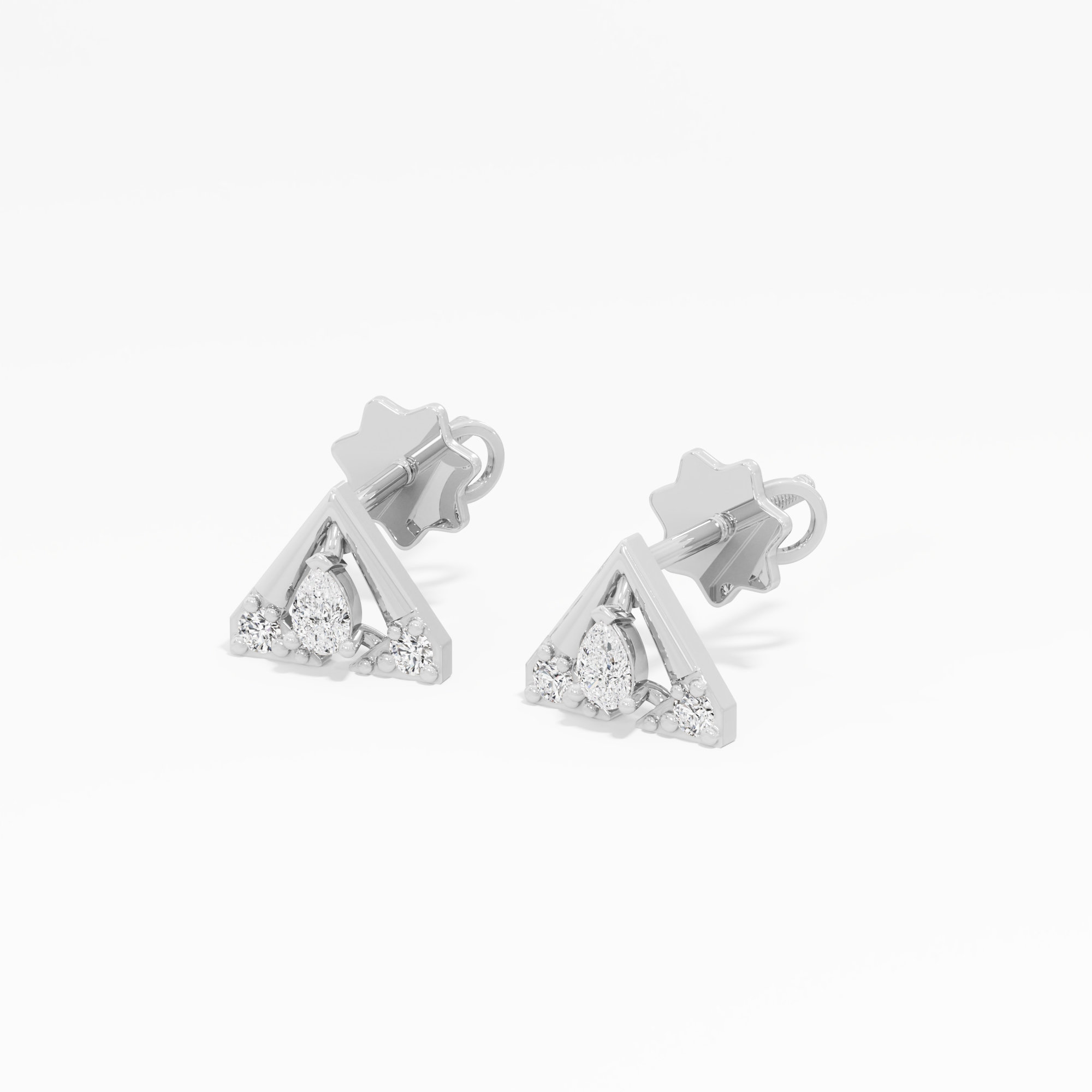 Gleaming Chevron Studs Earrings in 9KT White Gold (Diamond Quality: FG-VVS VS)