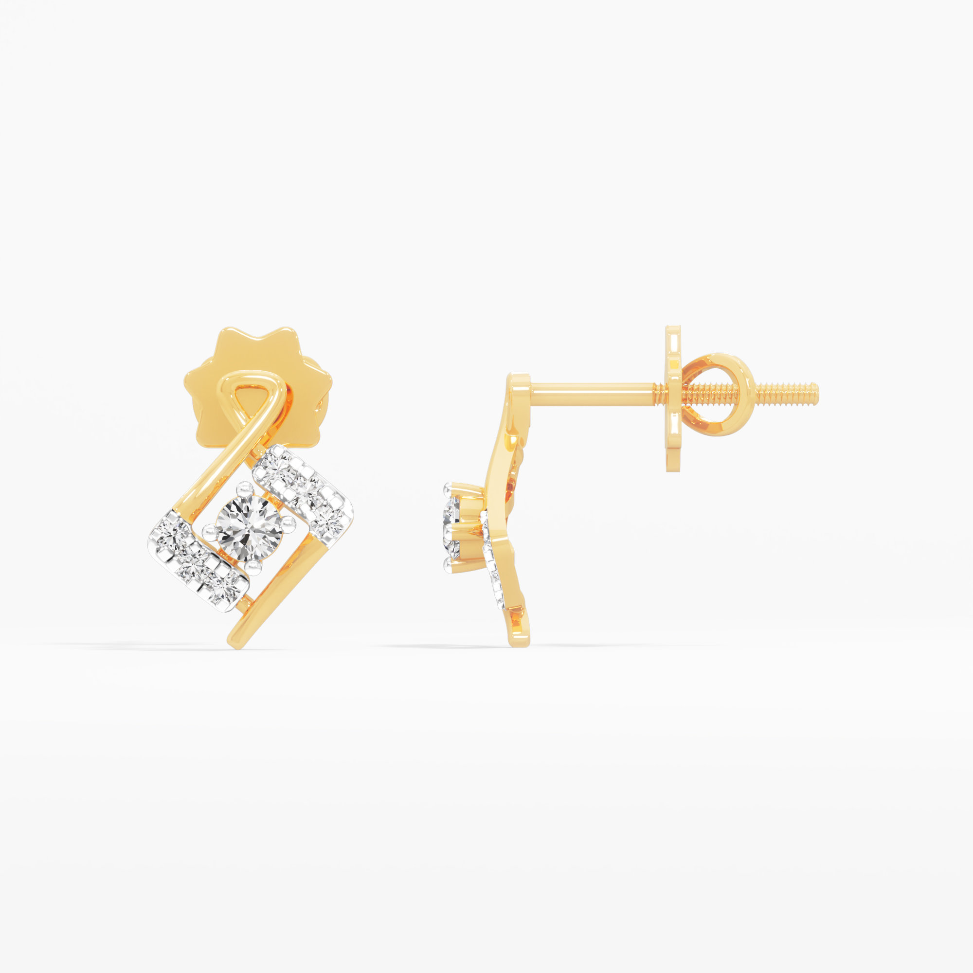 Crossed Frame Stud Earrings in 9KT Yellow Gold (Diamond Quality: FG-VVS VS)