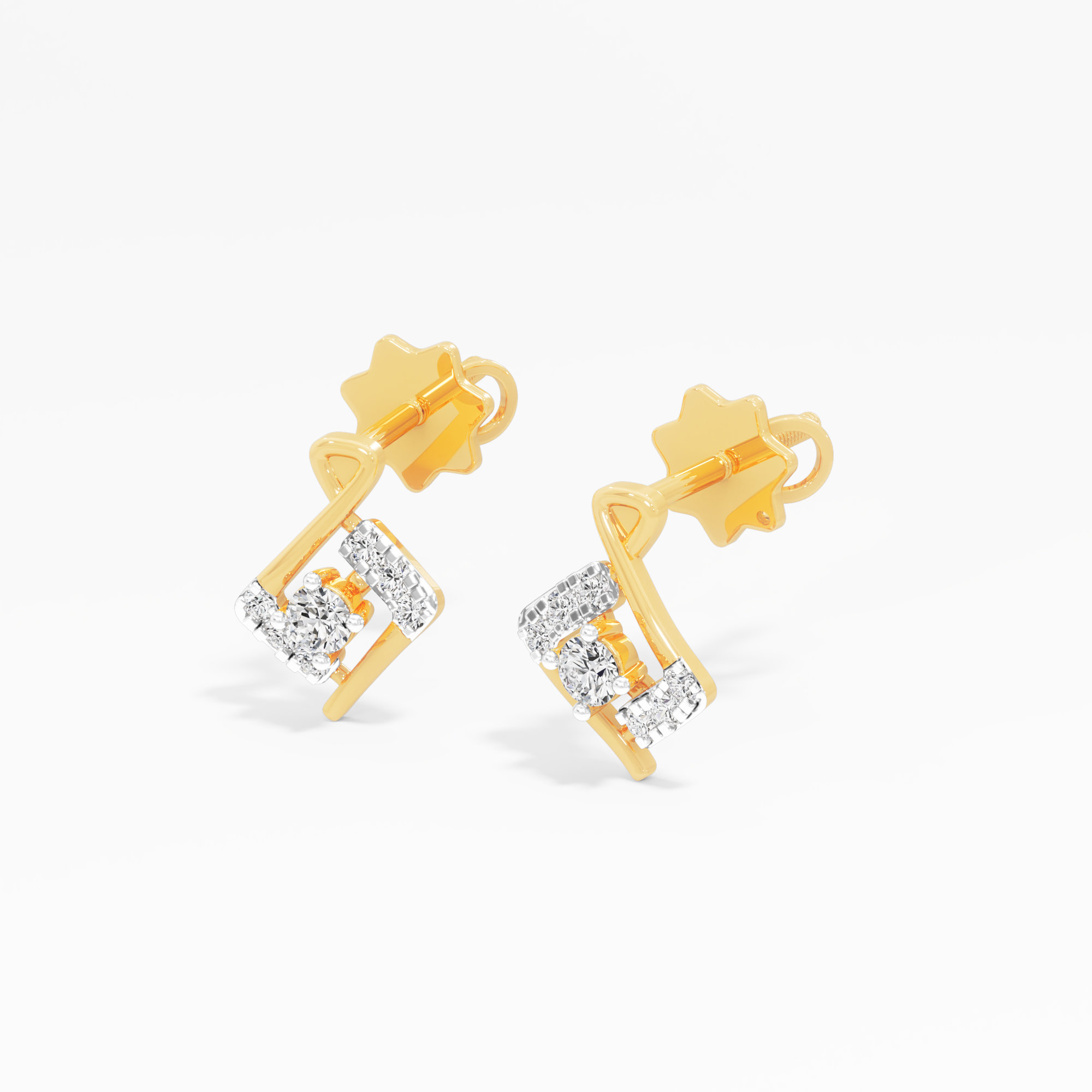Crossed Frame Stud Earrings in 9KT Yellow Gold (Diamond Quality: FG-VVS VS)