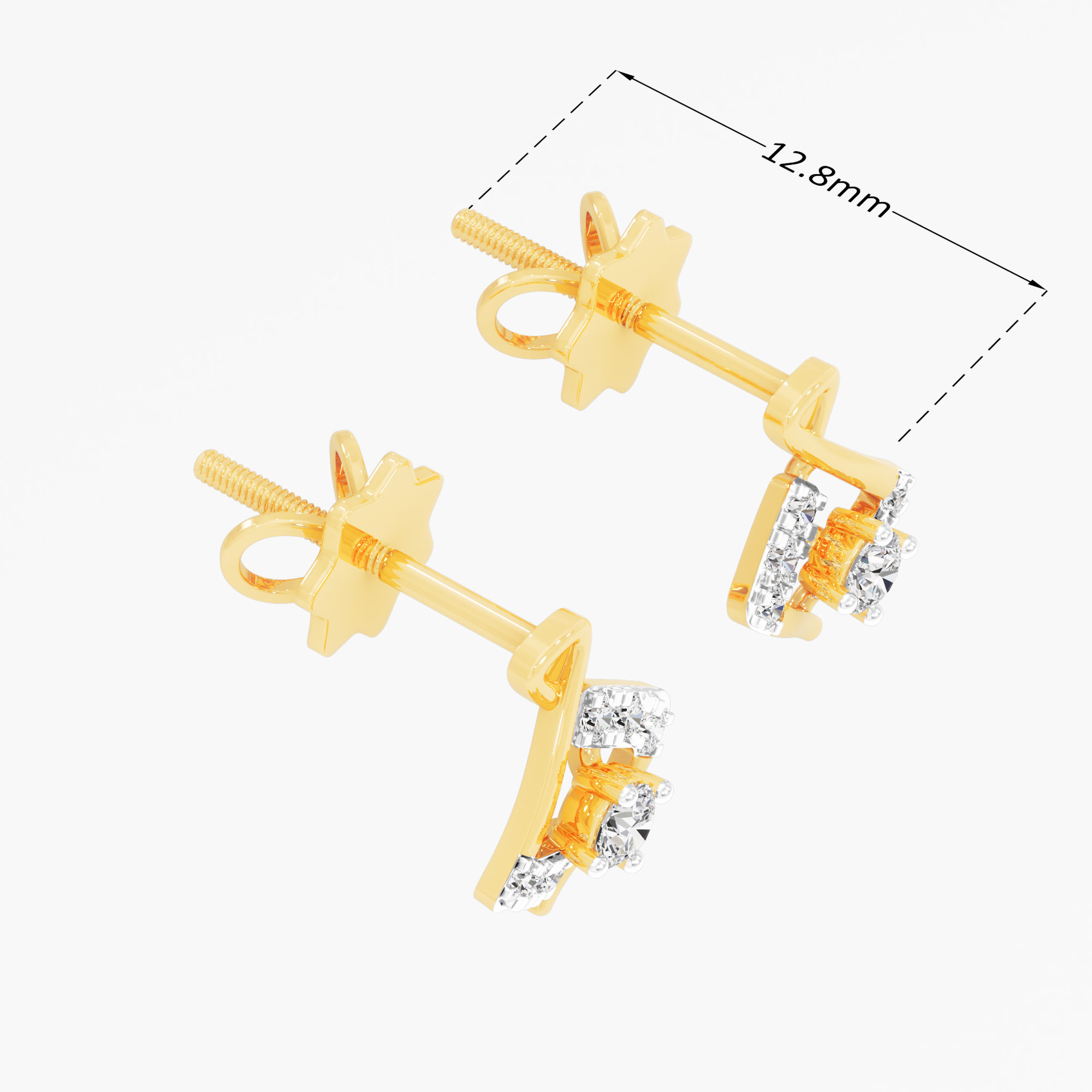Crossed Frame Stud Earrings in 9KT Yellow Gold (Diamond Quality: FG-VVS VS)