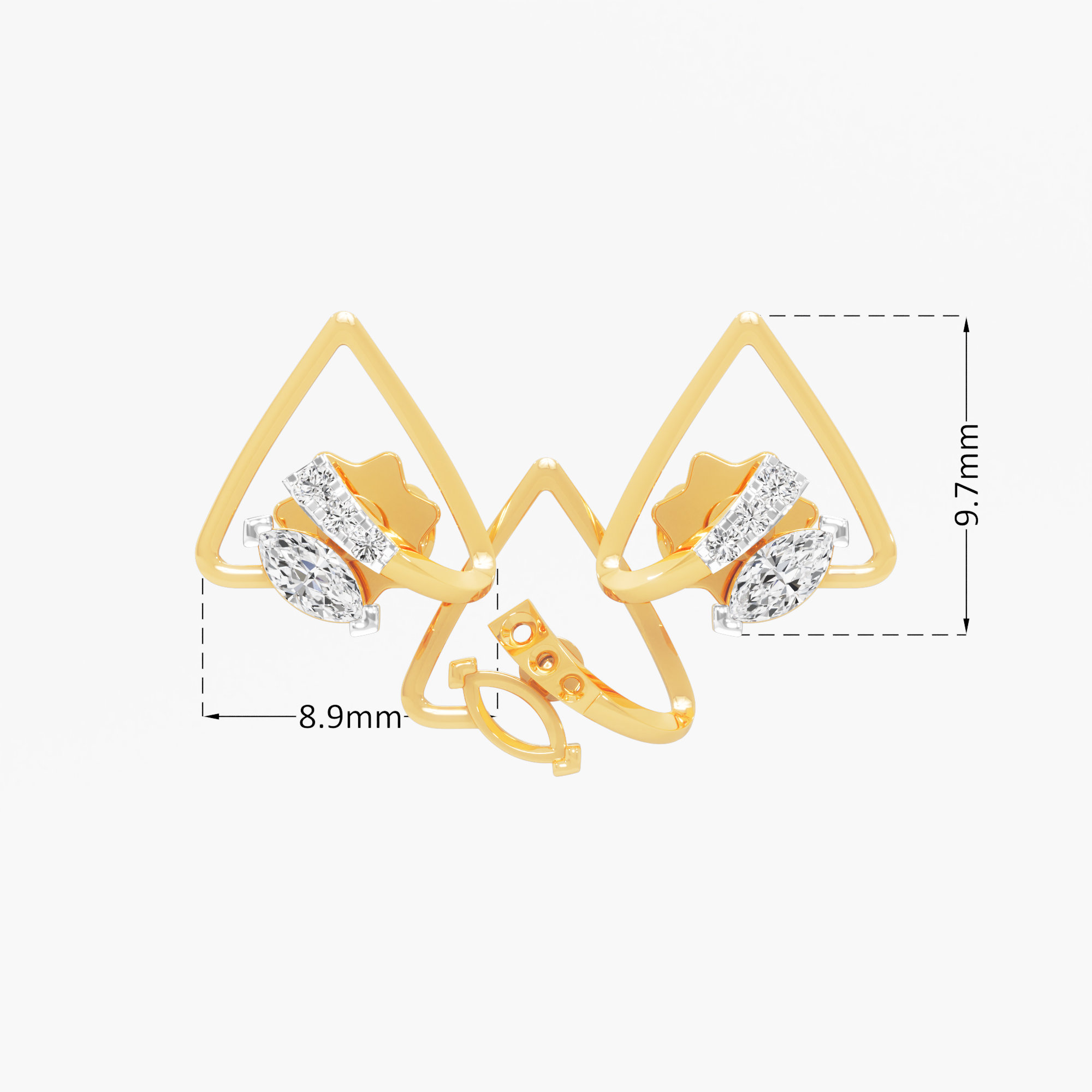 Open Peak Stud Earrings in 9KT Yellow Gold (Diamond Quality:FG-VVS VS)