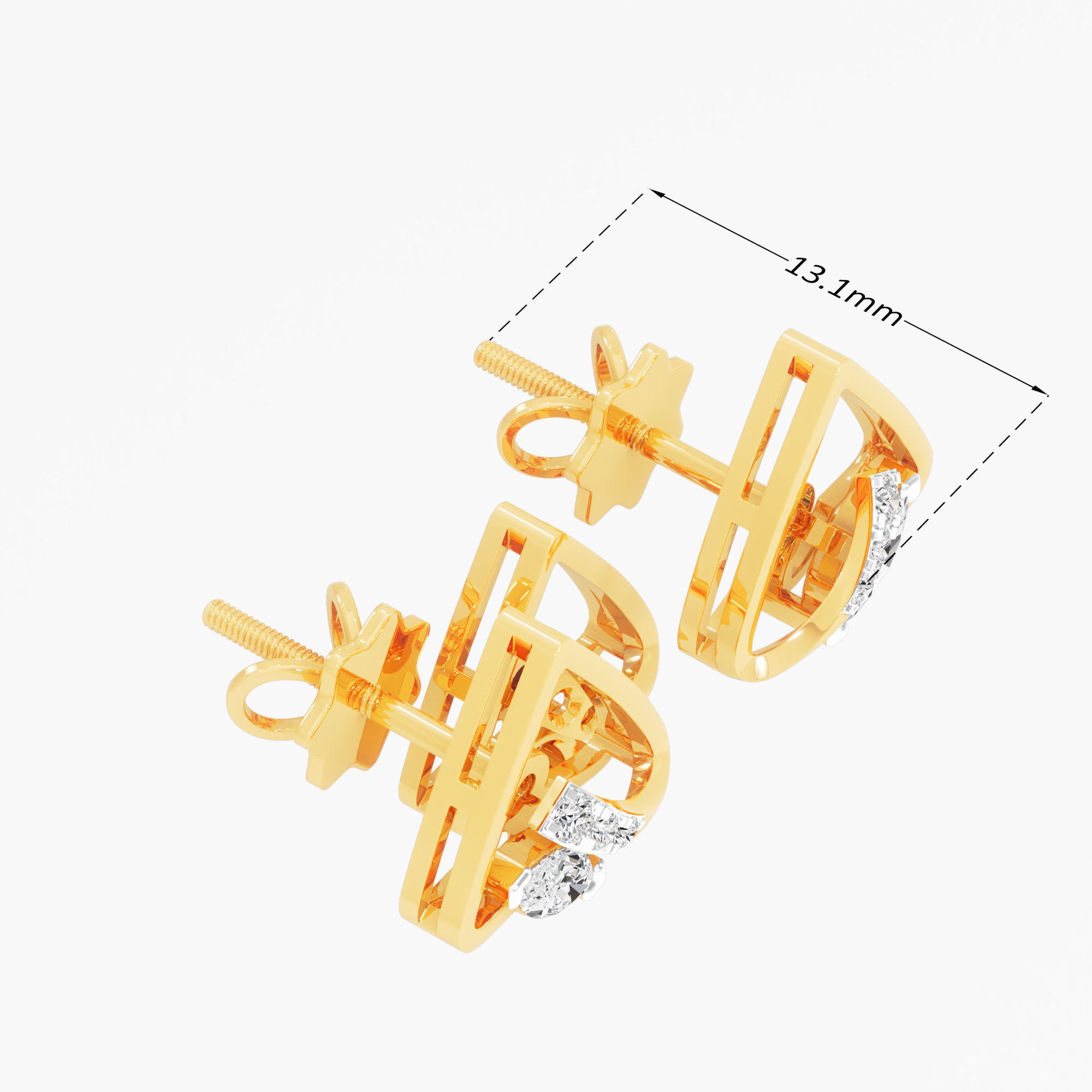 Open Peak Stud Earrings in 9KT Yellow Gold (Diamond Quality:FG-VVS VS)