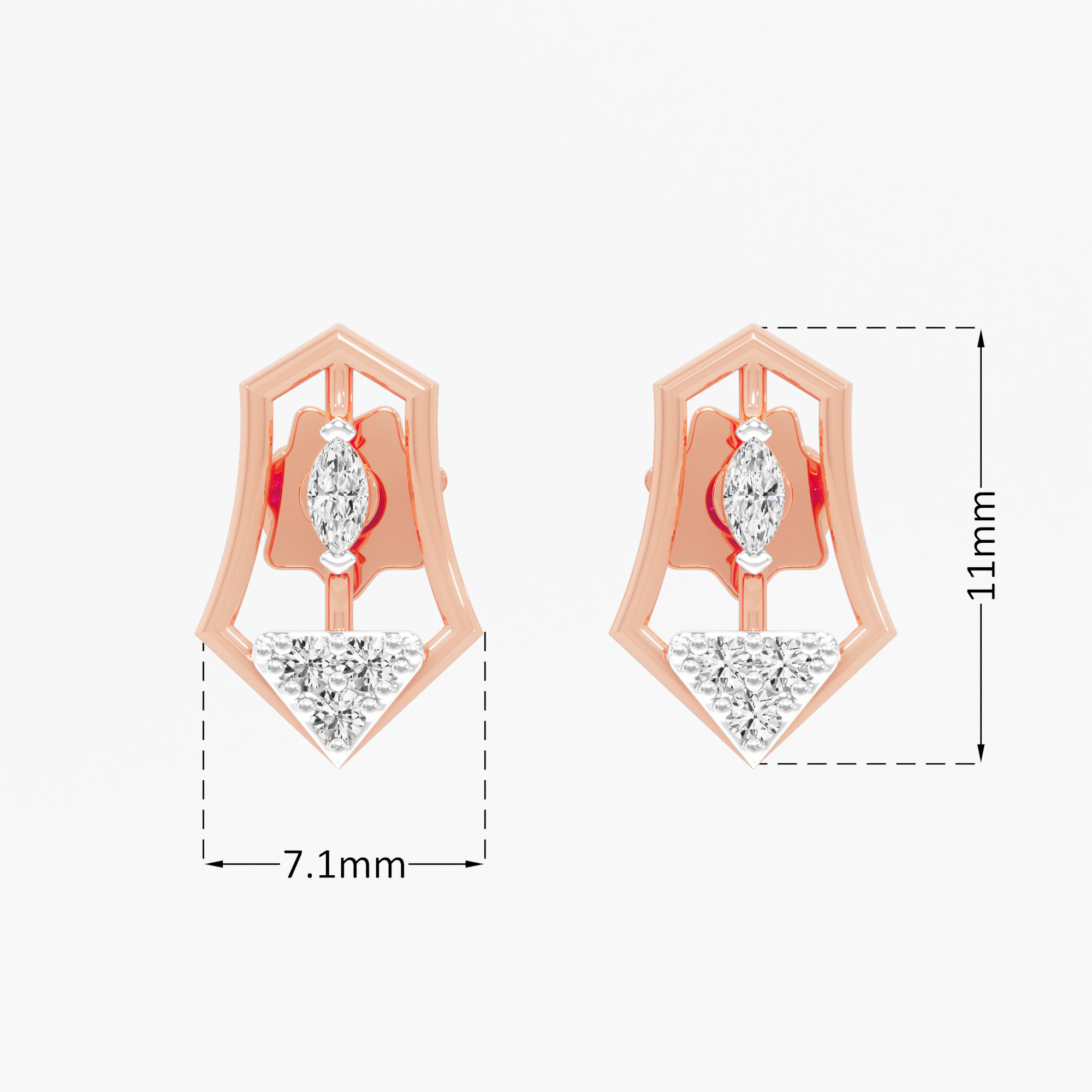 Heraldic Gleam Drops Earrings in 9KT Rose Gold (Diamond Quality: FG-VVS VS)
