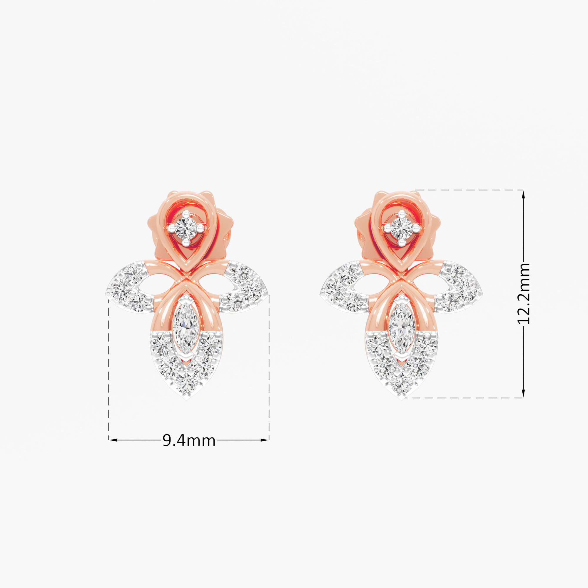 Verdant Drop Drops Earrings in 9KT Rose Gold (Diamond Quality: FG-VVS VS)