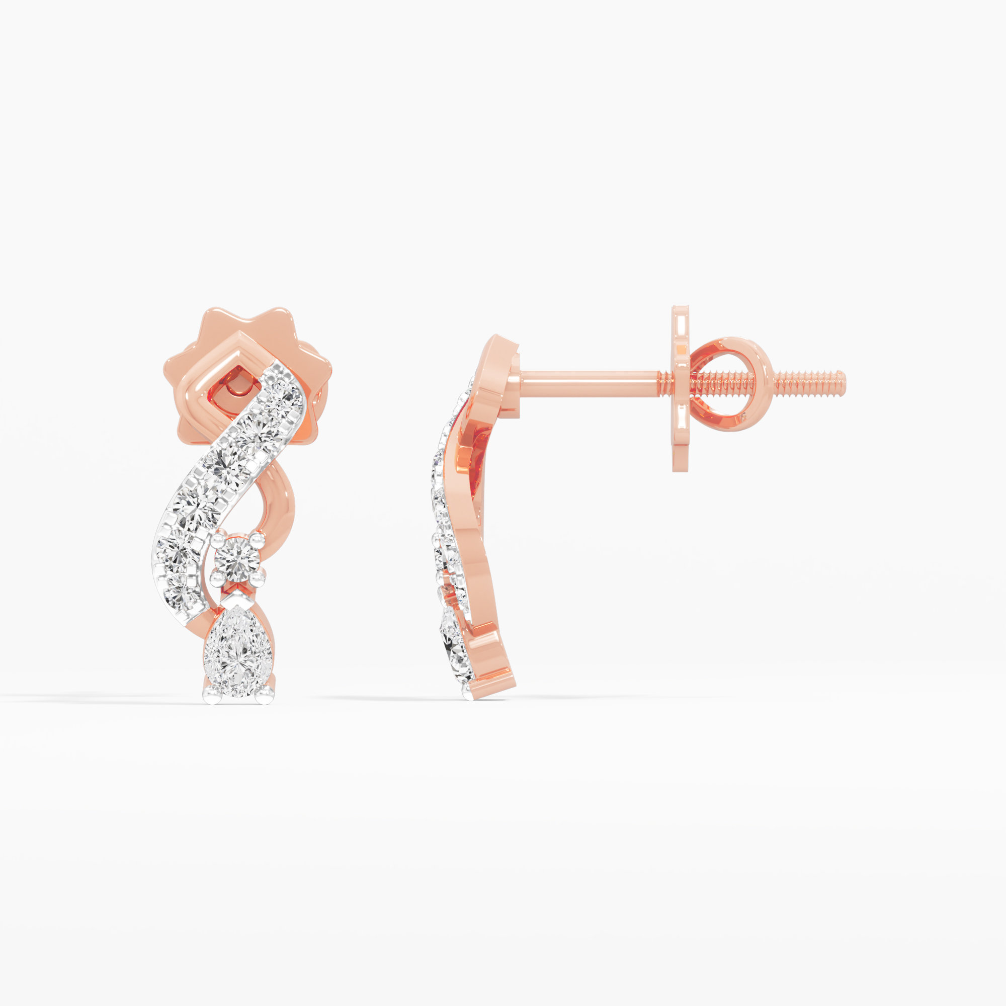 Graceful Serpentine Drop Drops Earrings in 9KT Rose Gold (Diamond Quality: FG-VVS VS)