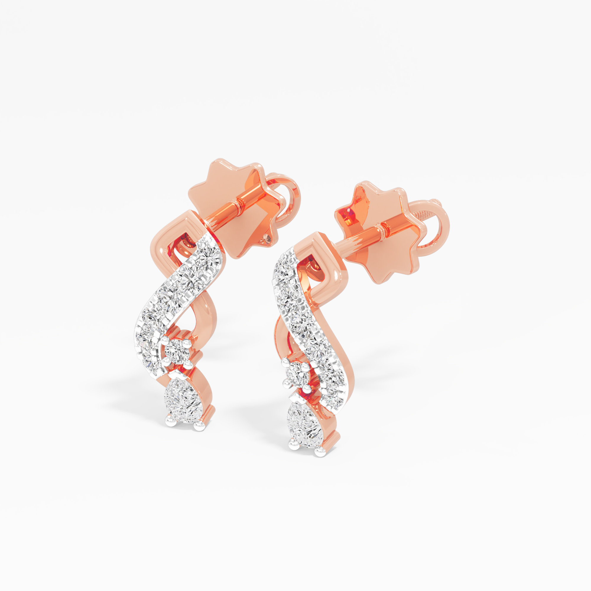 Graceful Serpentine Drop Drops Earrings in 9KT Rose Gold (Diamond Quality: FG-VVS VS)