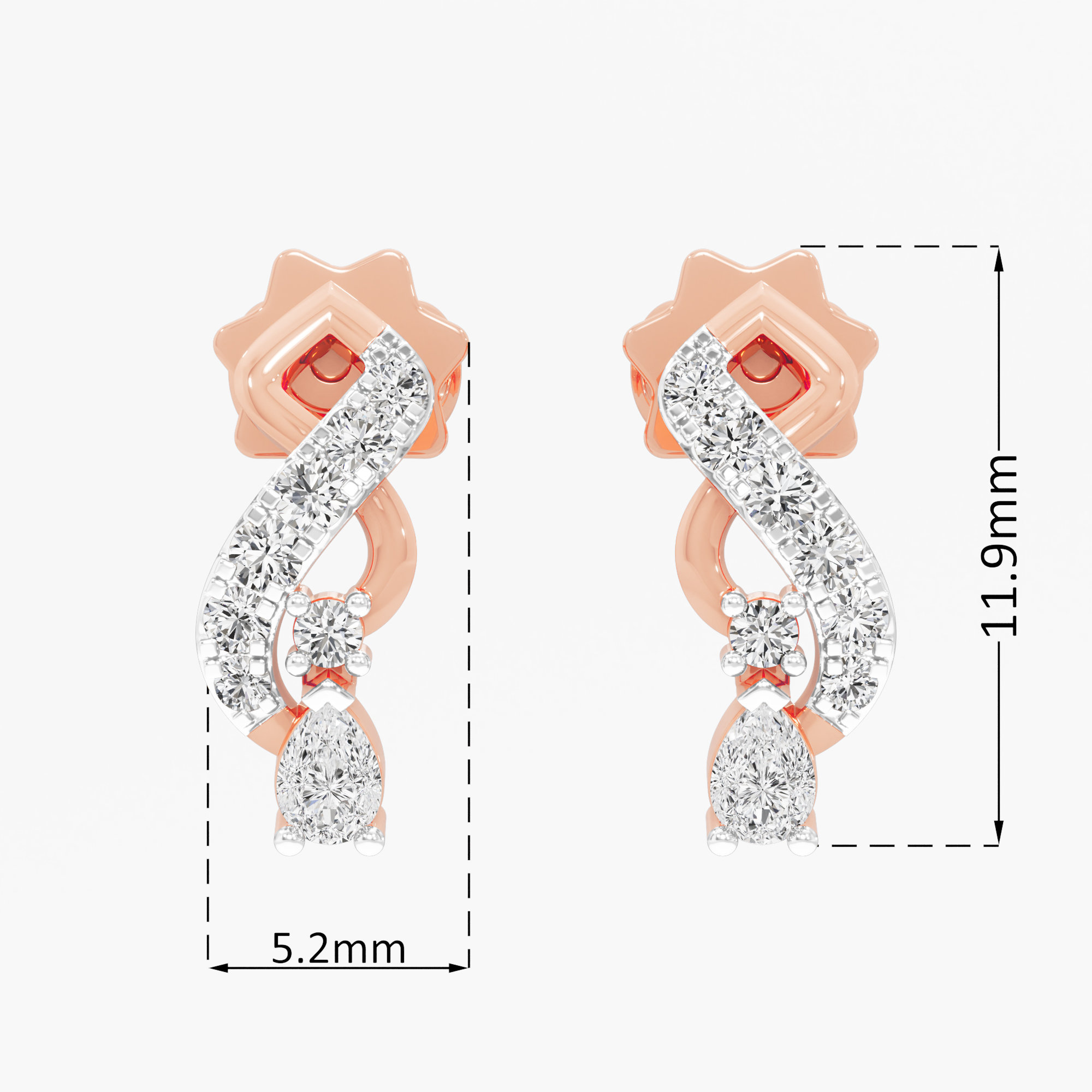 Graceful Serpentine Drop Drops Earrings in 9KT Rose Gold (Diamond Quality: FG-VVS VS)