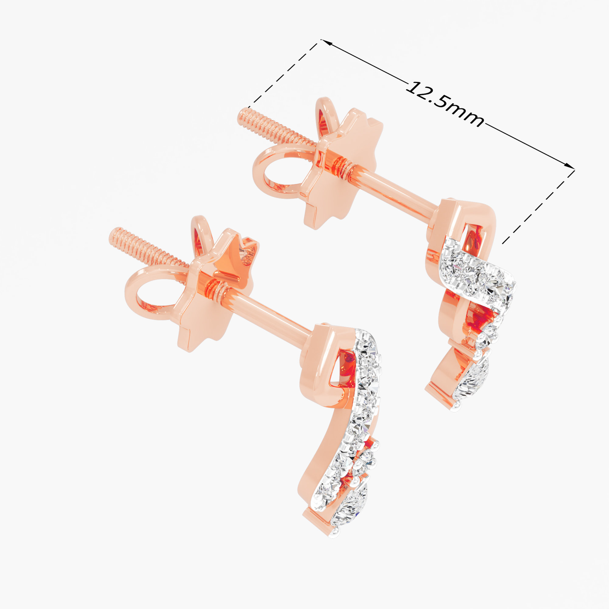Graceful Serpentine Drop Drops Earrings in 9KT Rose Gold (Diamond Quality: FG-VVS VS)