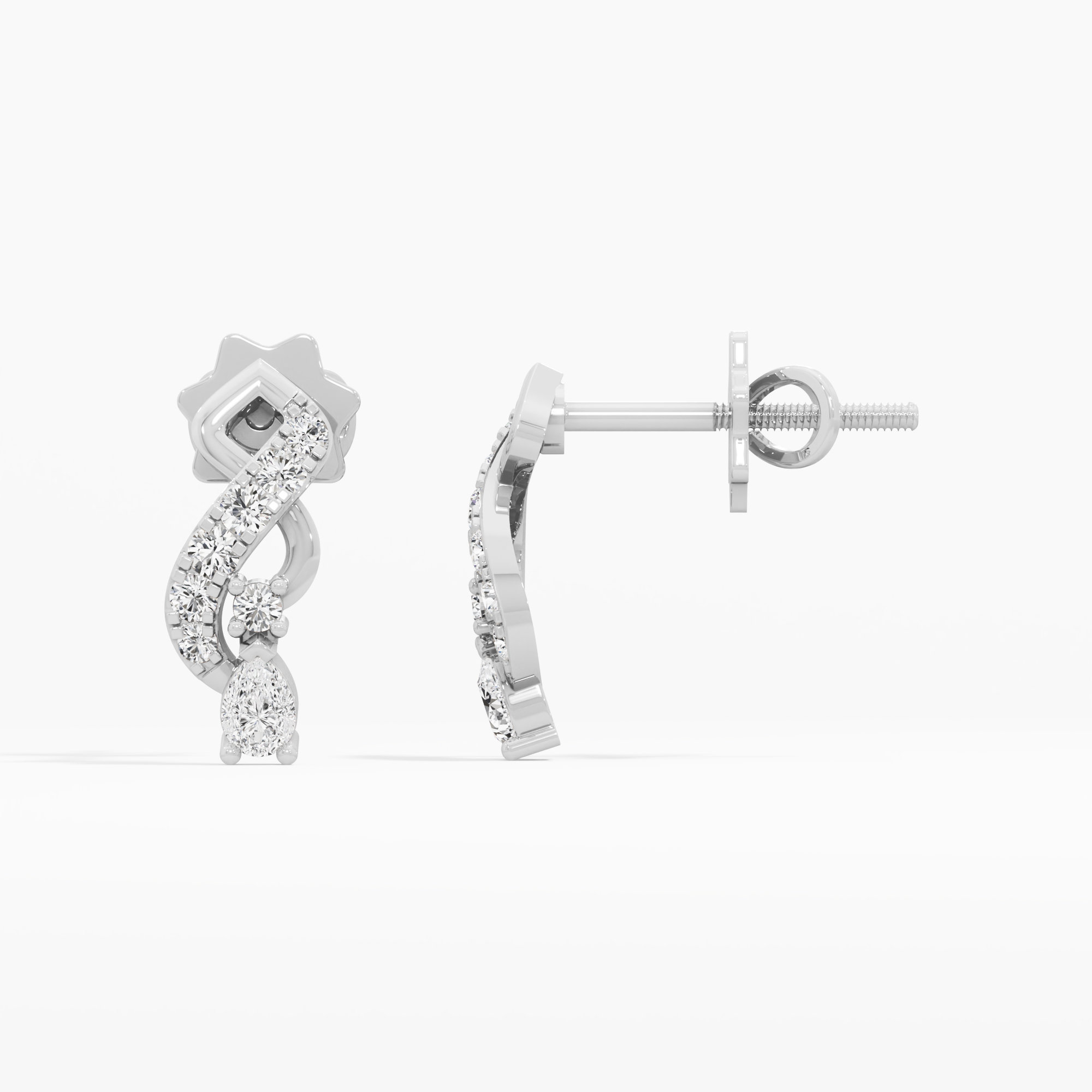Graceful Serpentine Drop Drops Earrings in 9KT White Gold (Diamond Quality: FG-VVS VS)