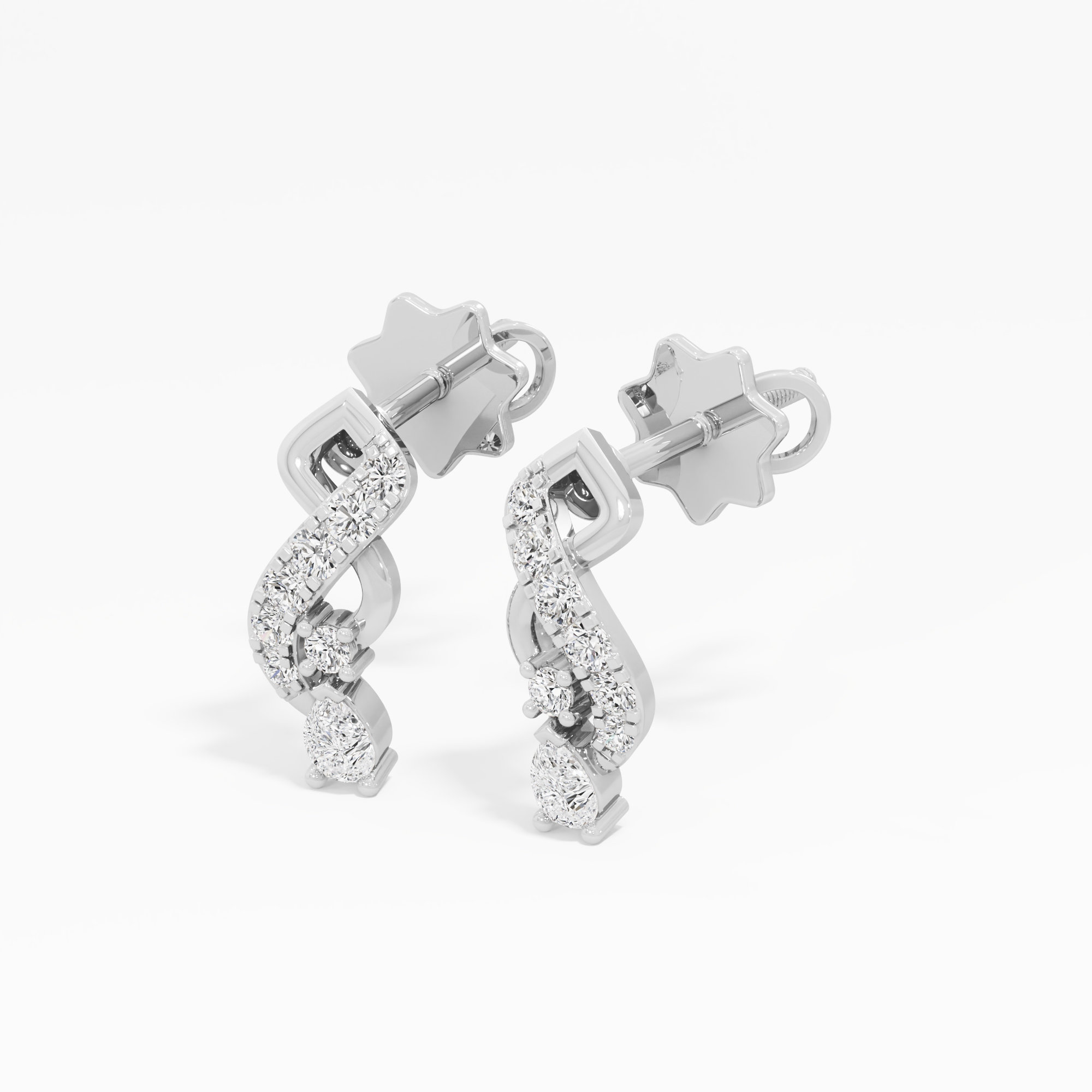 Graceful Serpentine Drop Drops Earrings in 9KT White Gold (Diamond Quality: FG-VVS VS)
