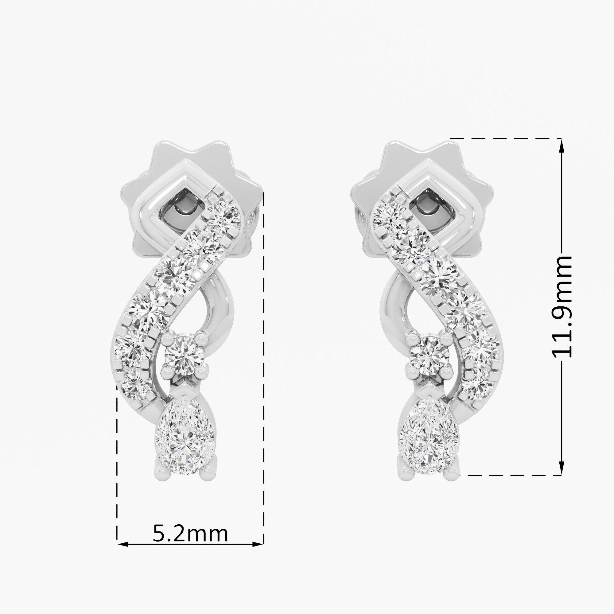 Graceful Serpentine Drop Drops Earrings in 9KT White Gold (Diamond Quality: FG-VVS VS)