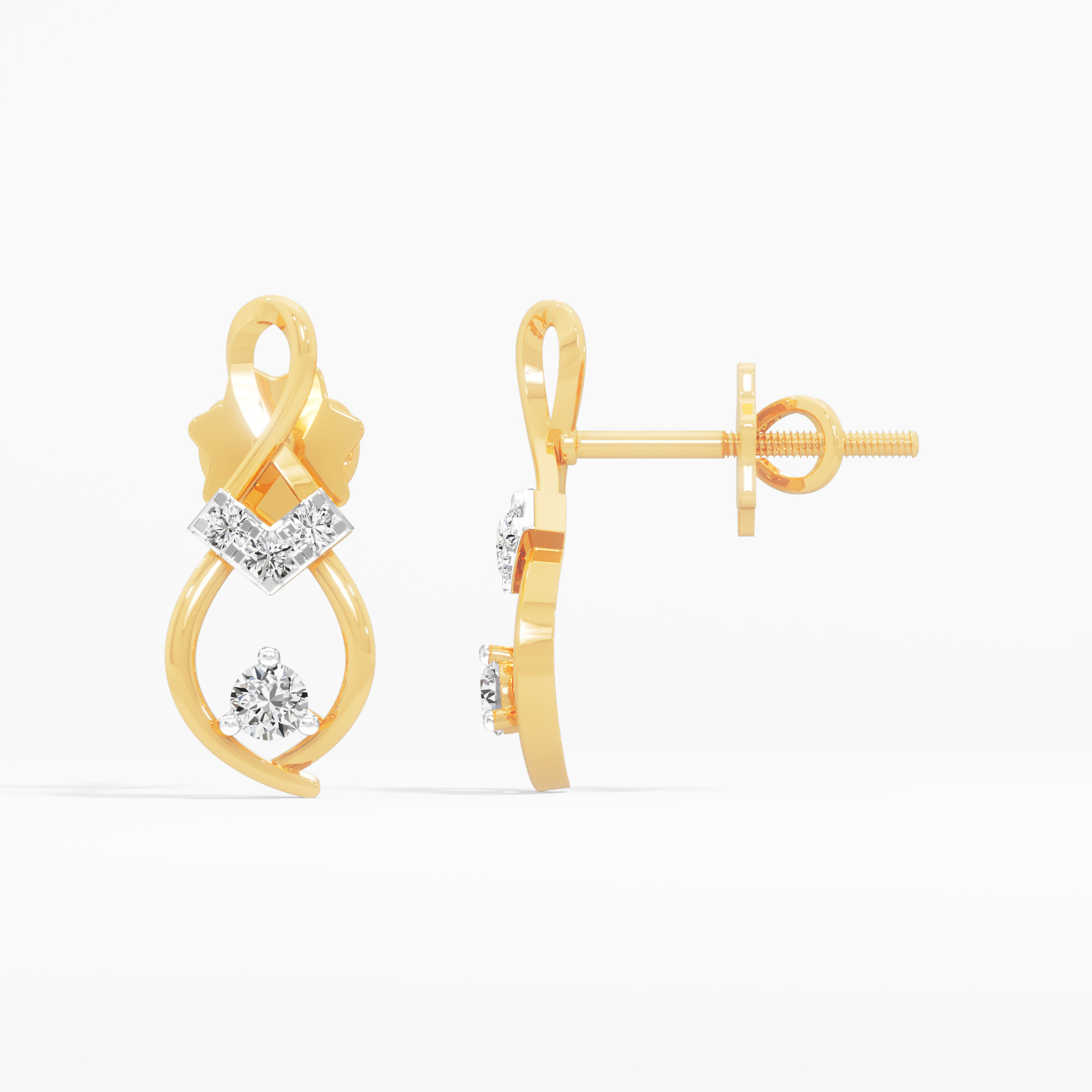 Luminous Droplet Stud Earrings in 9KT Yellow Gold (Diamond Quality: FG-VVS VS)