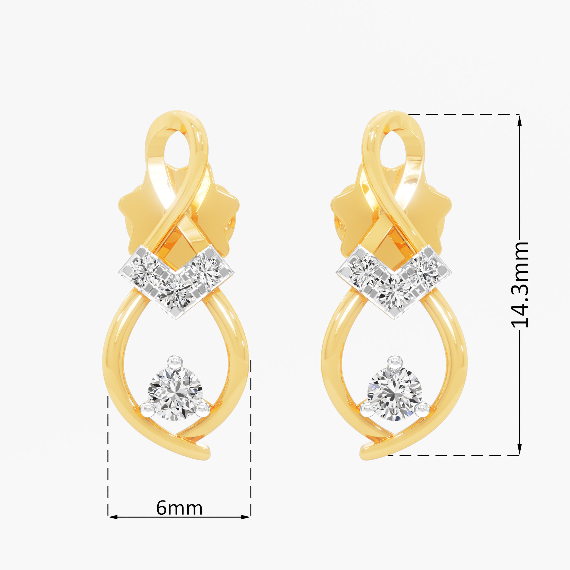 Luminous Droplet Stud Earrings in 9KT Yellow Gold (Diamond Quality: FG-VVS VS)