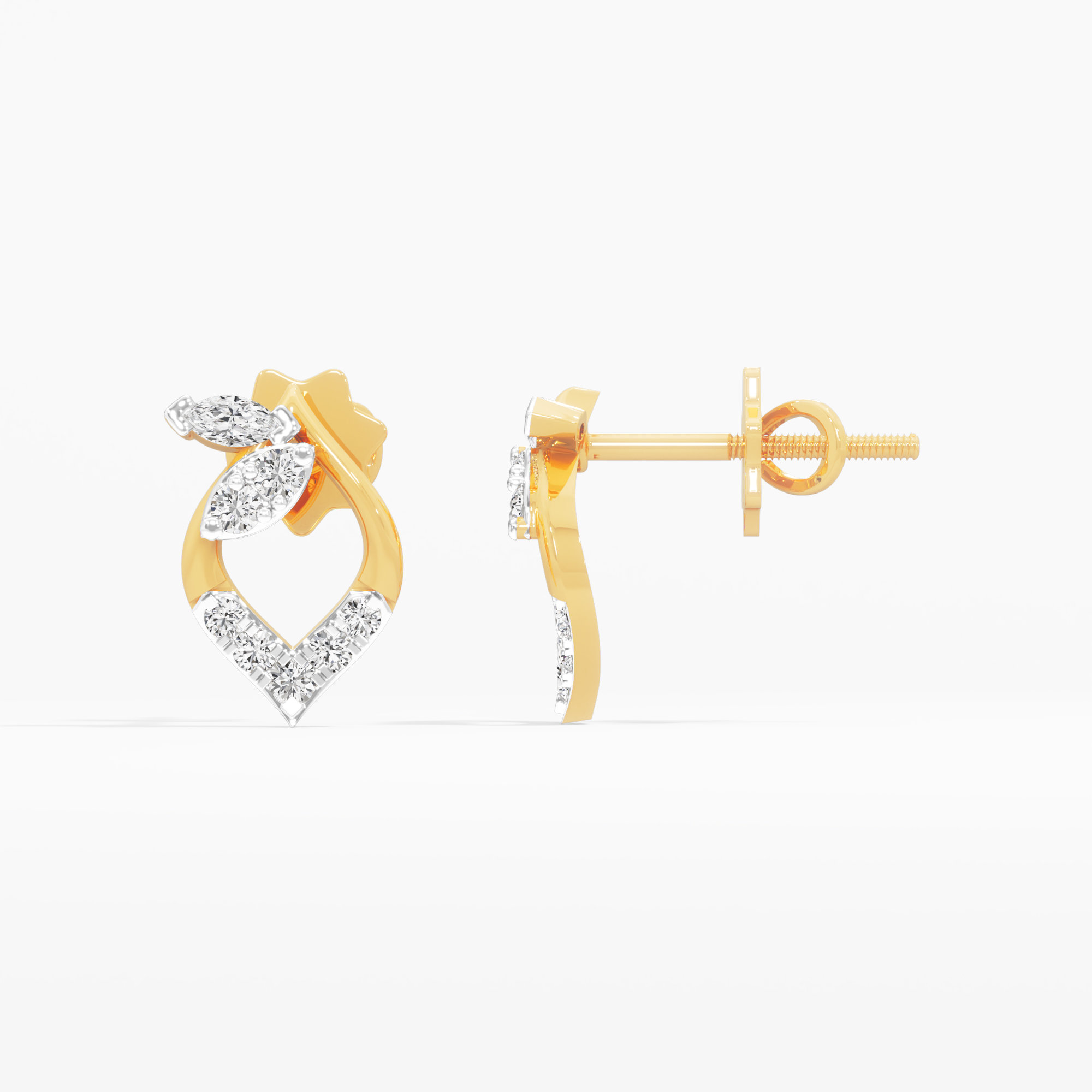 Gleaming Leaflet Stud Stud Earrings in 9KT Yellow Gold (Diamond Quality: FG-VVS VS)