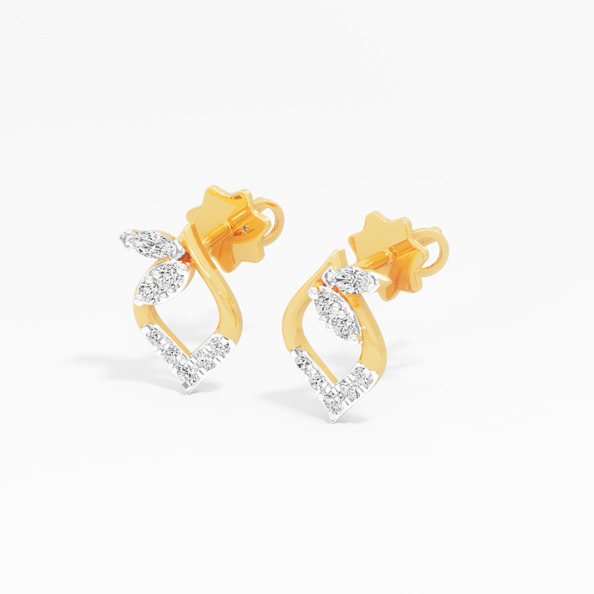Gleaming Leaflet Stud Stud Earrings in 9KT Yellow Gold (Diamond Quality: FG-VVS VS)