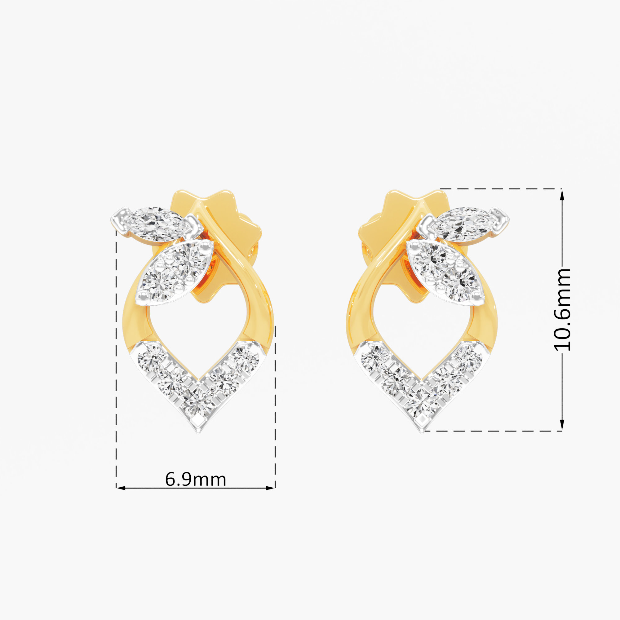 Gleaming Leaflet Stud Stud Earrings in 9KT Yellow Gold (Diamond Quality: FG-VVS VS)