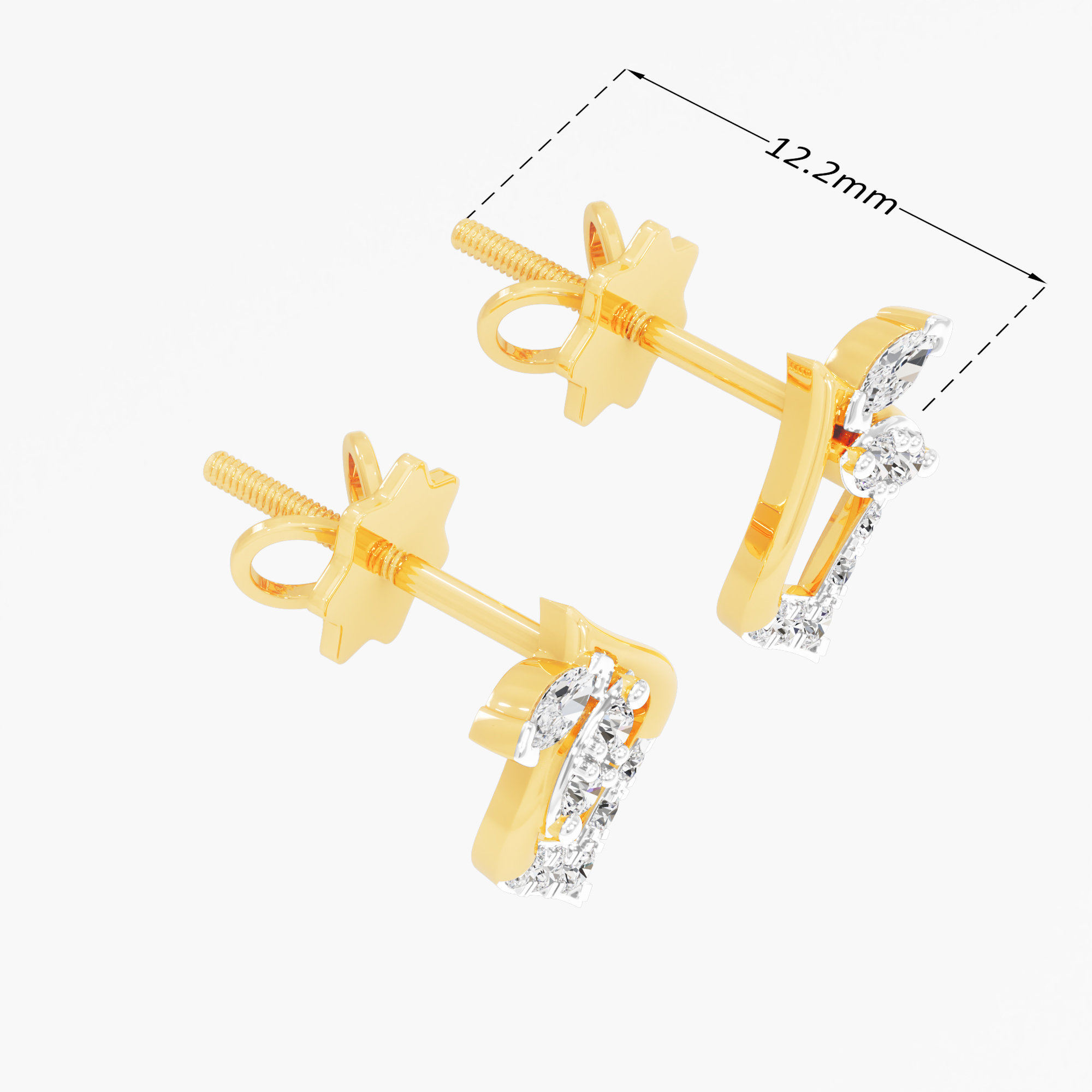 Gleaming Leaflet Stud Stud Earrings in 9KT Yellow Gold (Diamond Quality: FG-VVS VS)