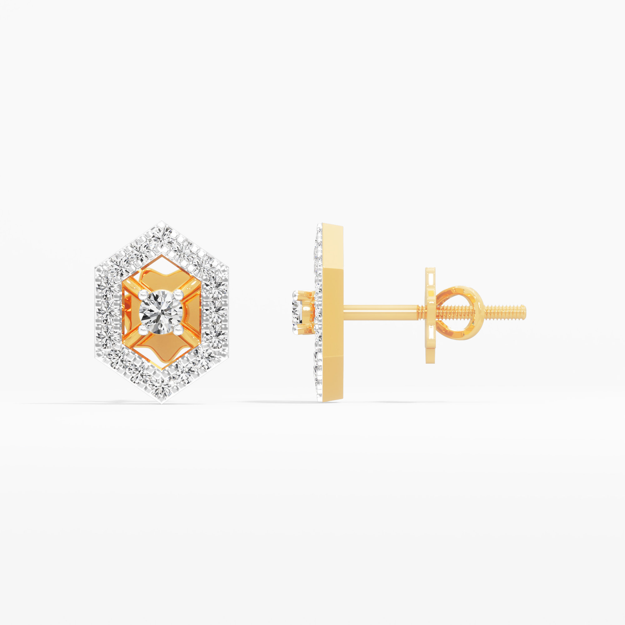 Azure Lattice Stud Earrings in 9KT Yellow Gold (Diamond Quality: FG-VVS VS)