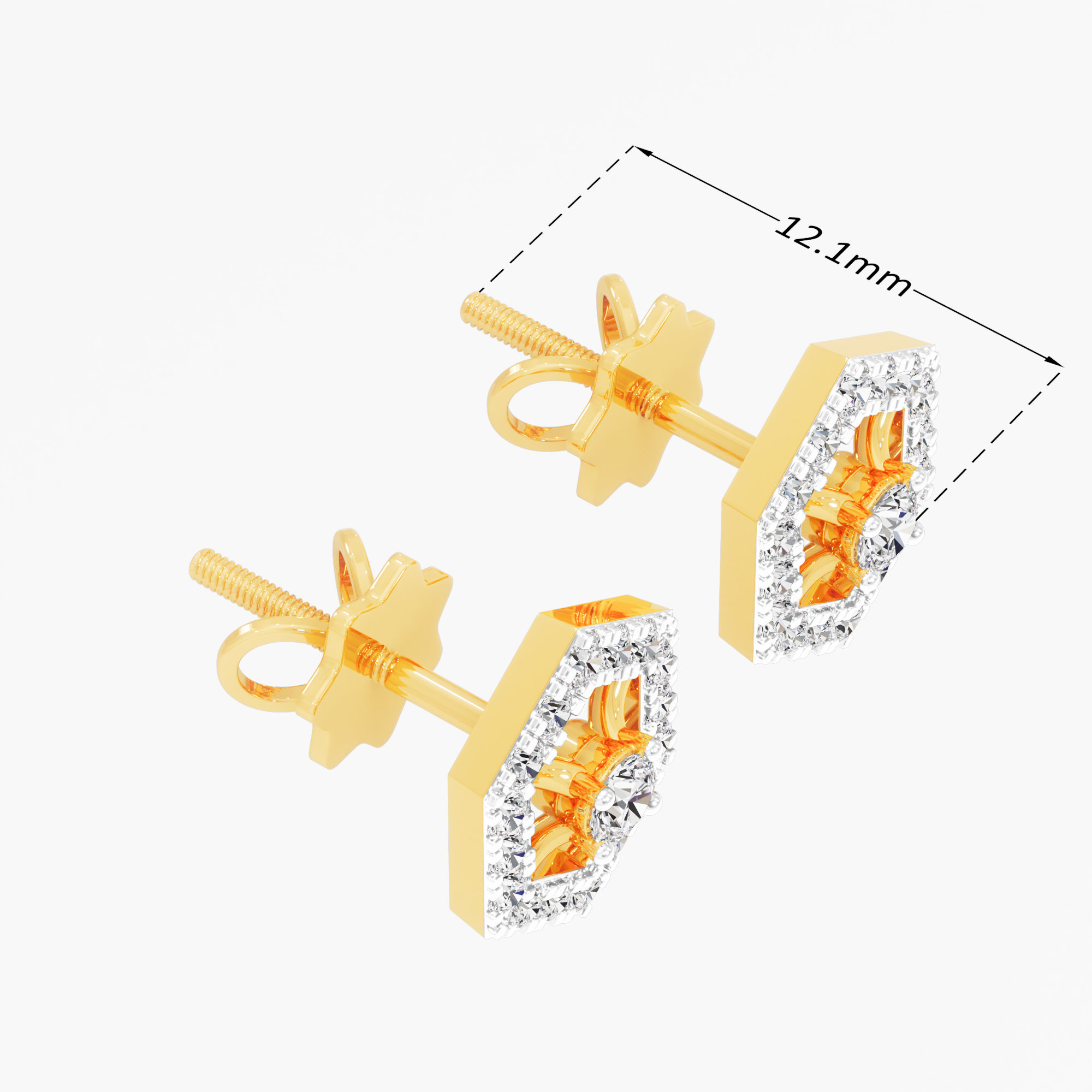 Azure Lattice Stud Earrings in 9KT Yellow Gold (Diamond Quality: FG-VVS VS)
