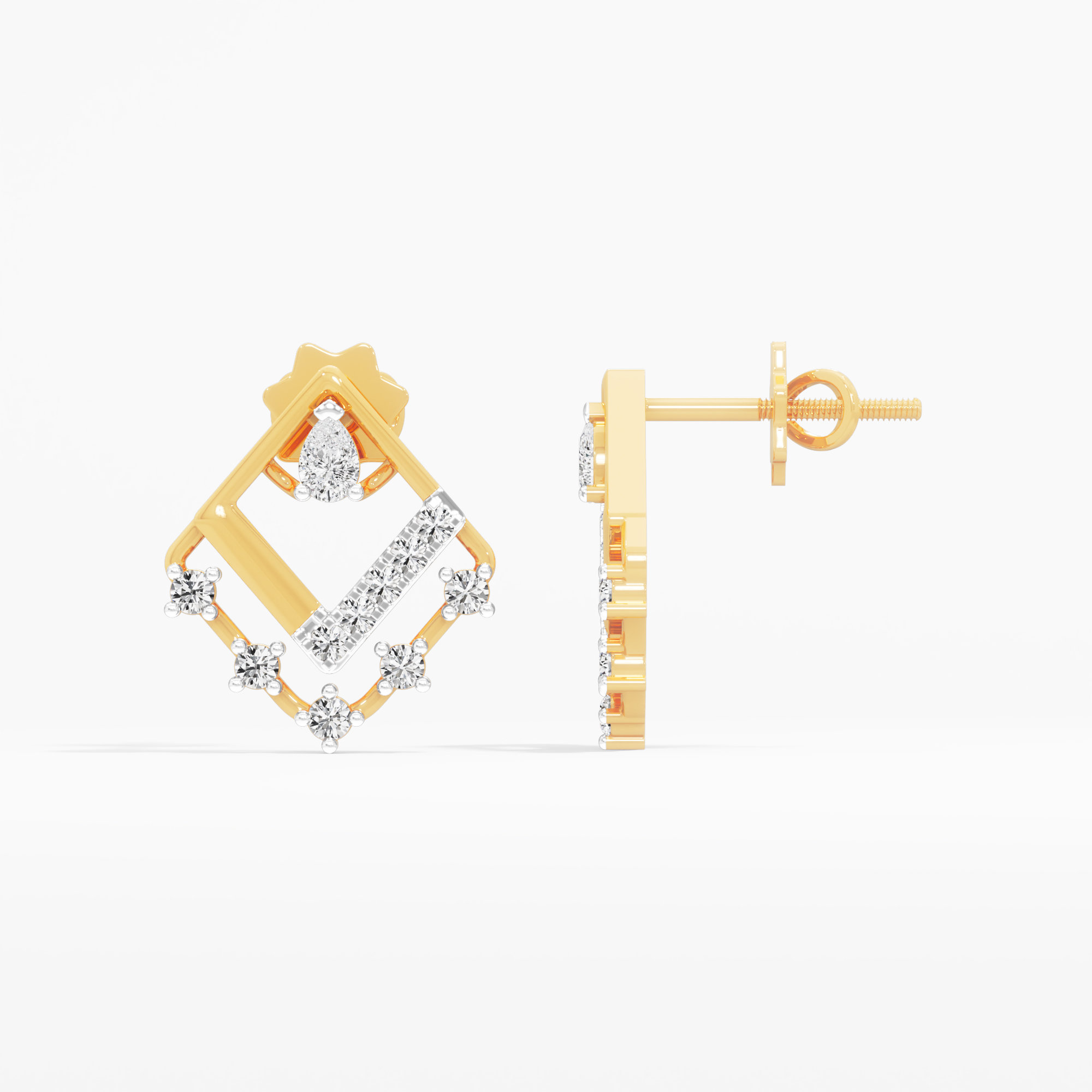 Geometric Sparkle Stud Earrings in 9KT Yellow Gold (Diamond Quality: FG-VVS VS)