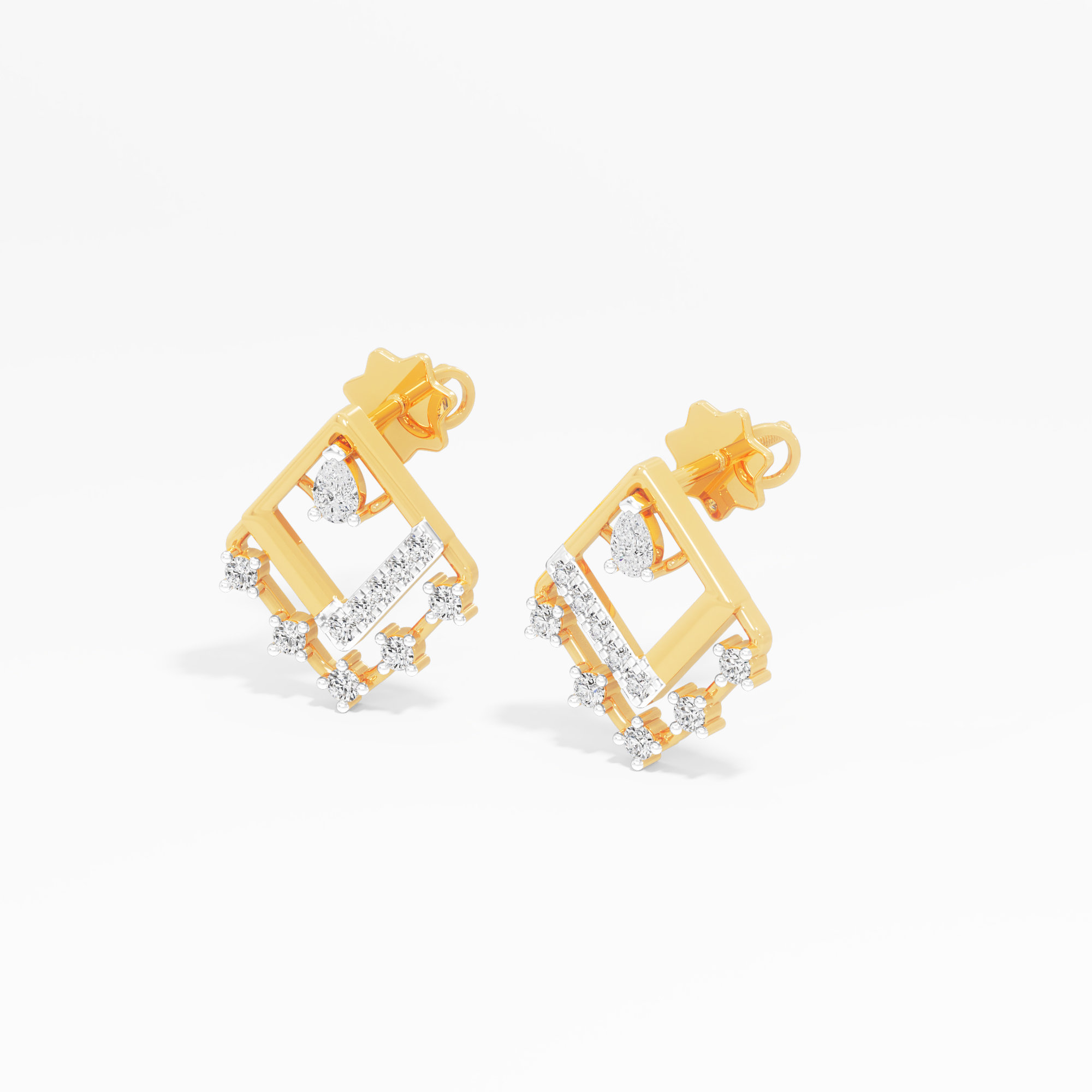 Geometric Sparkle Stud Earrings in 9KT Yellow Gold (Diamond Quality: FG-VVS VS)