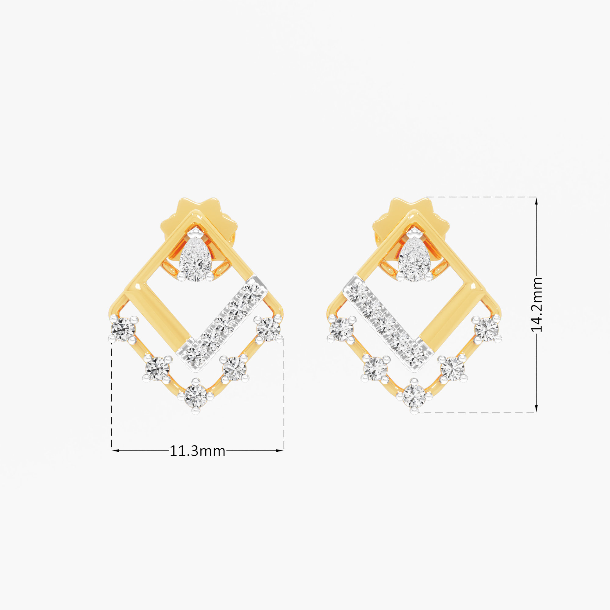 Geometric Sparkle Stud Earrings in 9KT Yellow Gold (Diamond Quality: FG-VVS VS)