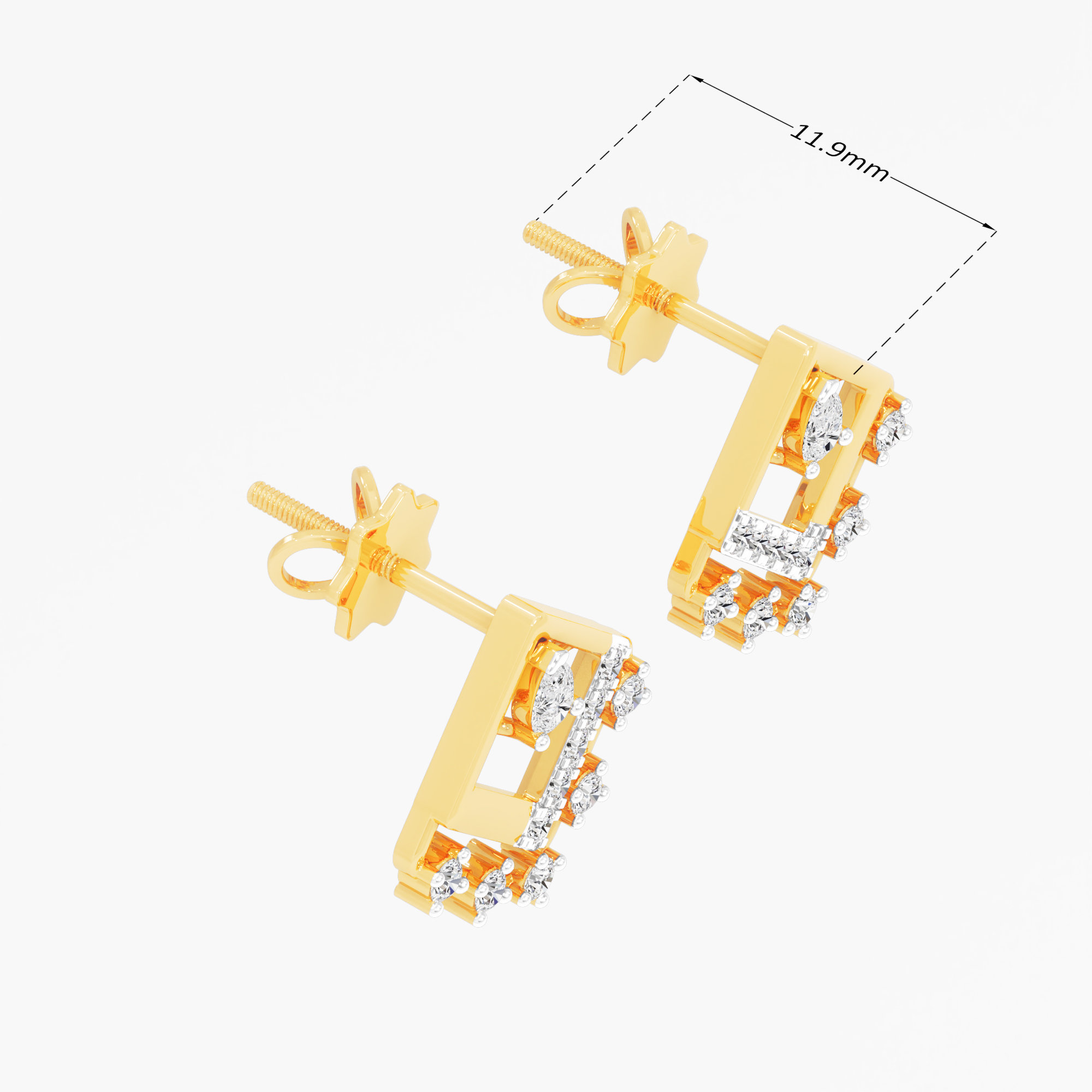 Geometric Sparkle Stud Earrings in 9KT Yellow Gold (Diamond Quality: FG-VVS VS)