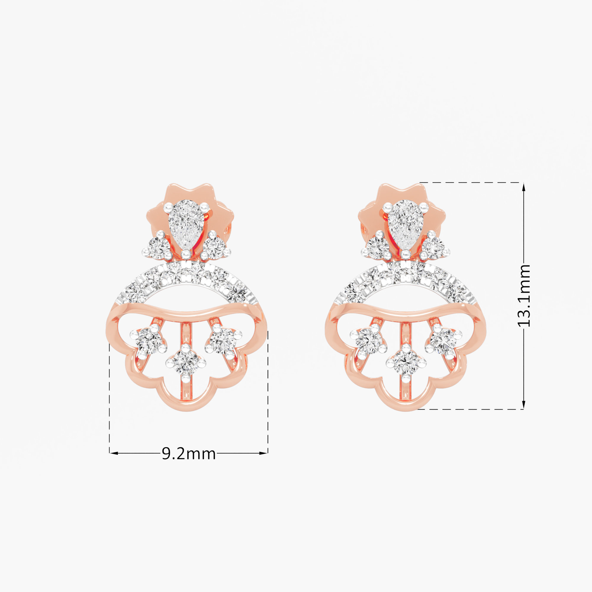 Regal Canopy Drops Earrings in 9KT Rose Gold (Diamond Quality: FG-VVS VS)