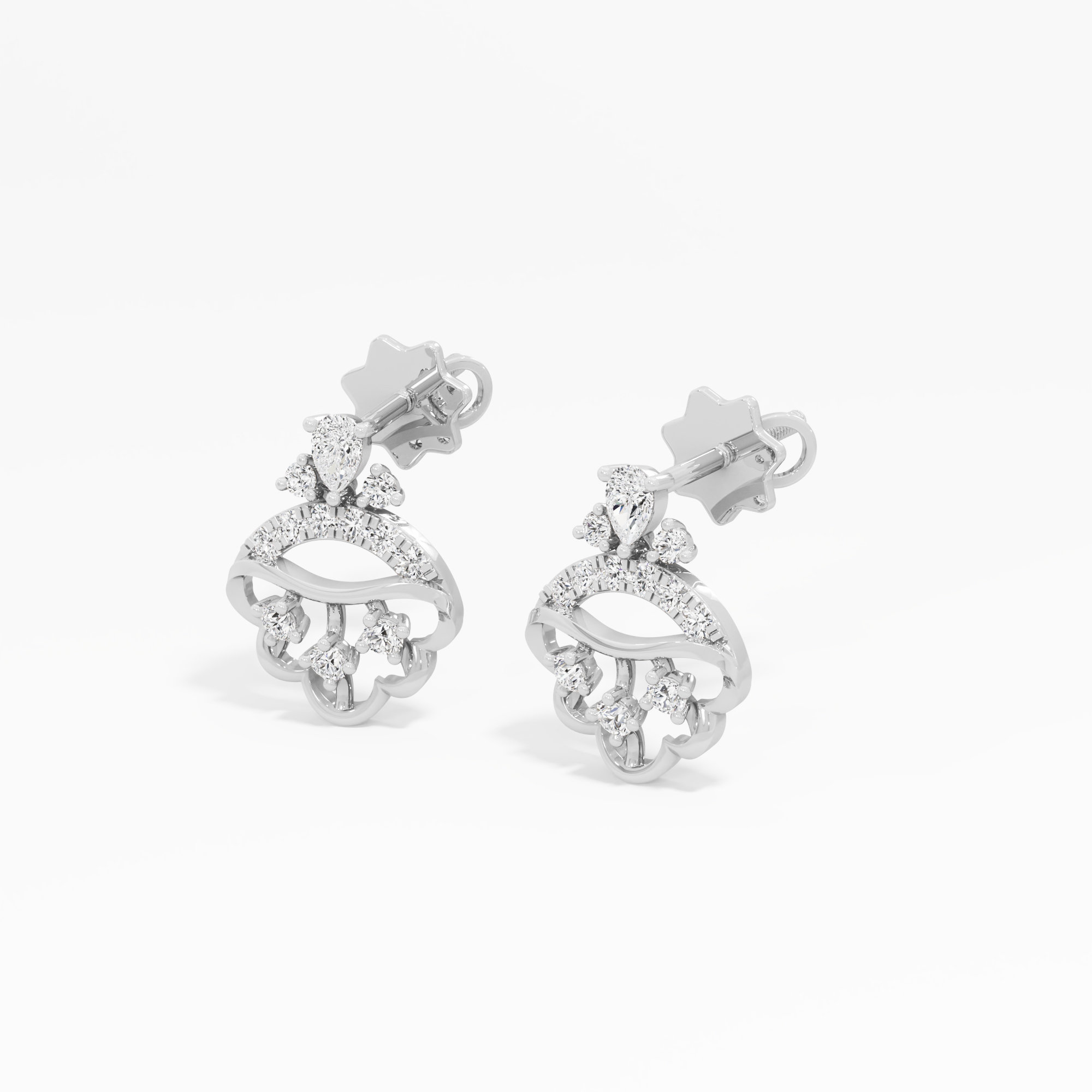 Regal Canopy Drops Earrings in 9KT White Gold (Diamond Quality: FG-VVS VS)
