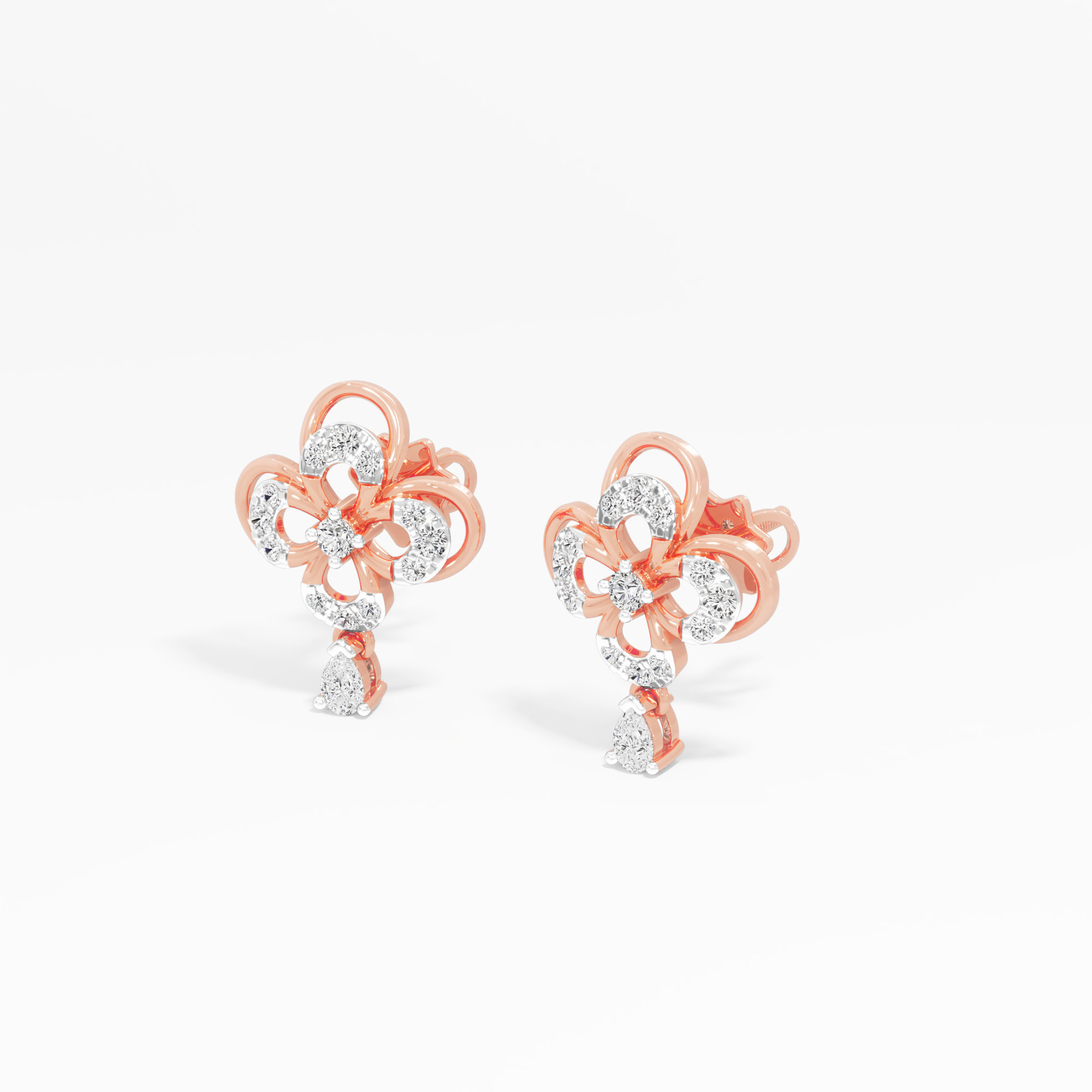 Radiant Clover Drops Drops Earrings in 9KT Rose Gold (Diamond Quality: FG-VVS VS)