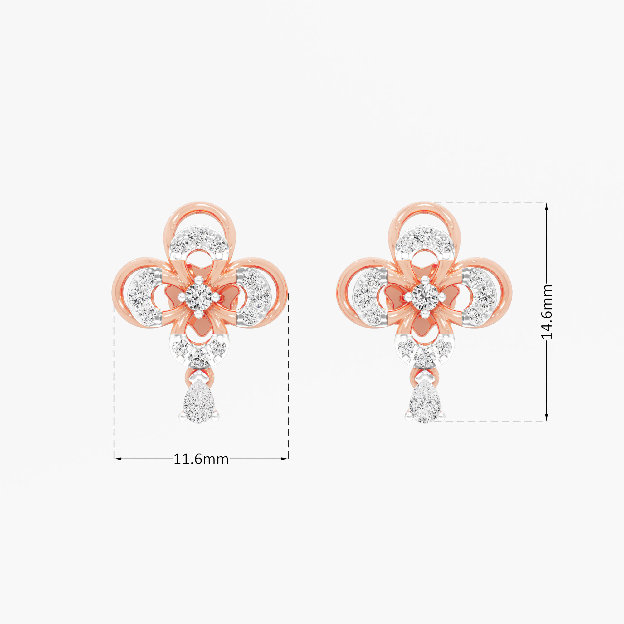 Radiant Clover Drops Drops Earrings in 9KT Rose Gold (Diamond Quality: FG-VVS VS)