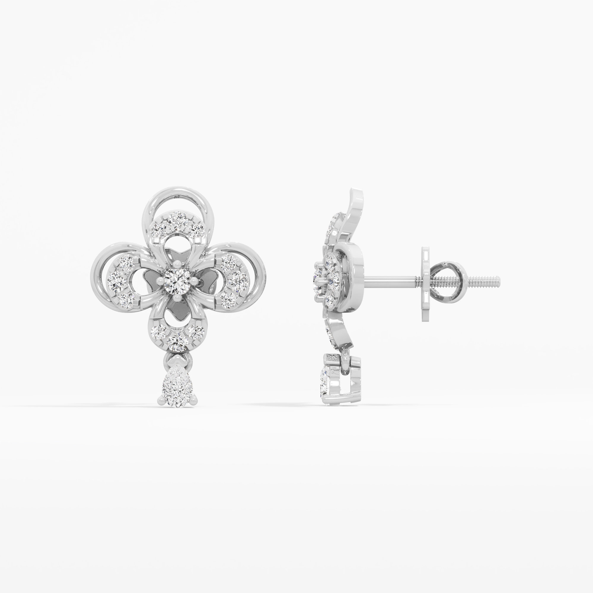 Radiant Clover Drops Drops Earrings in 9KT White Gold (Diamond Quality: FG-VVS VS)