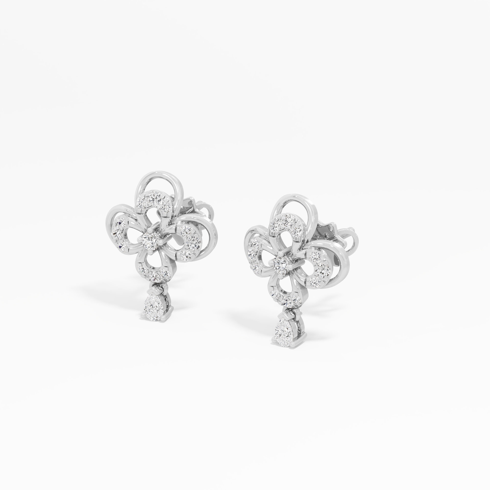Radiant Clover Drops Drops Earrings in 9KT White Gold (Diamond Quality: FG-VVS VS)