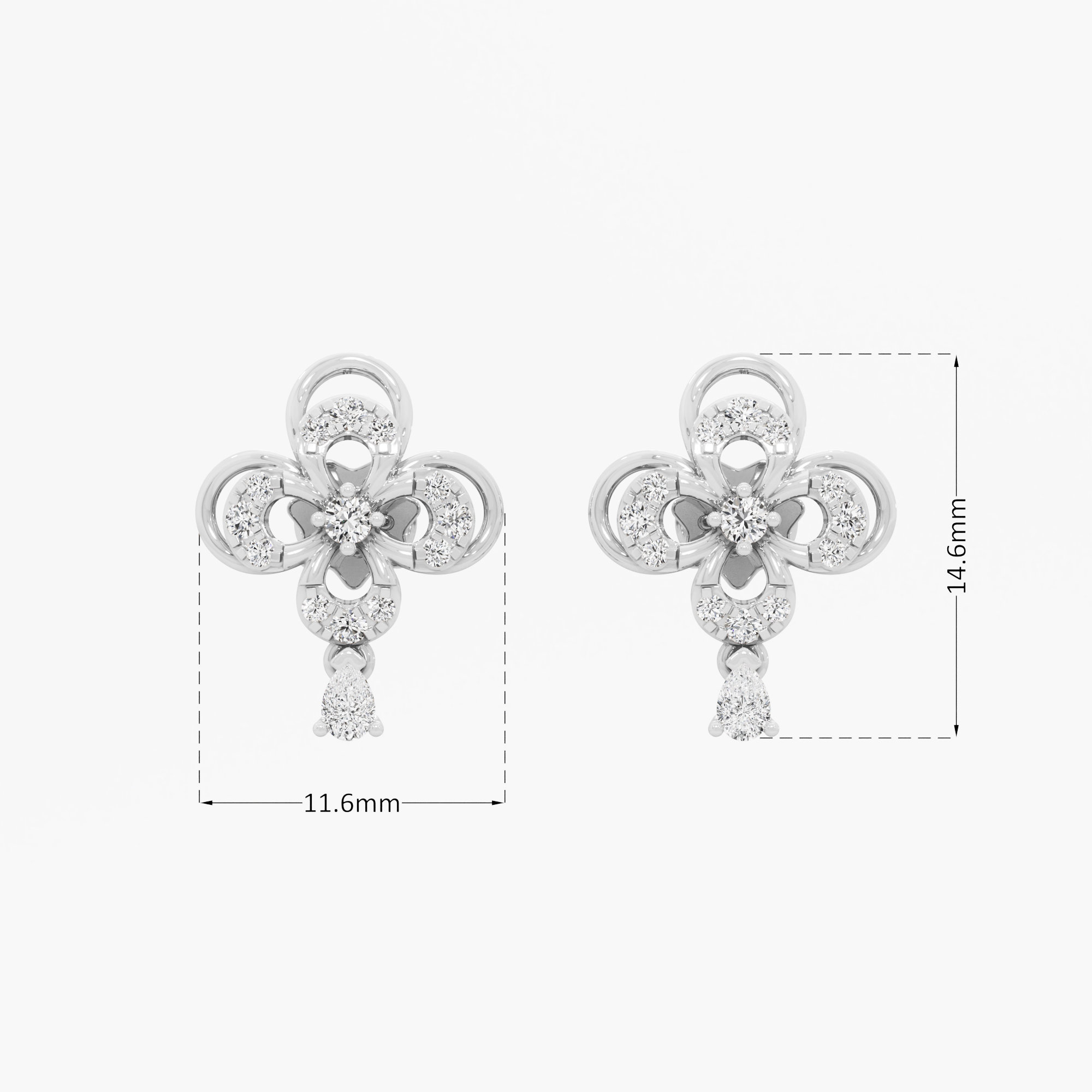Radiant Clover Drops Drops Earrings in 9KT White Gold (Diamond Quality: FG-VVS VS)
