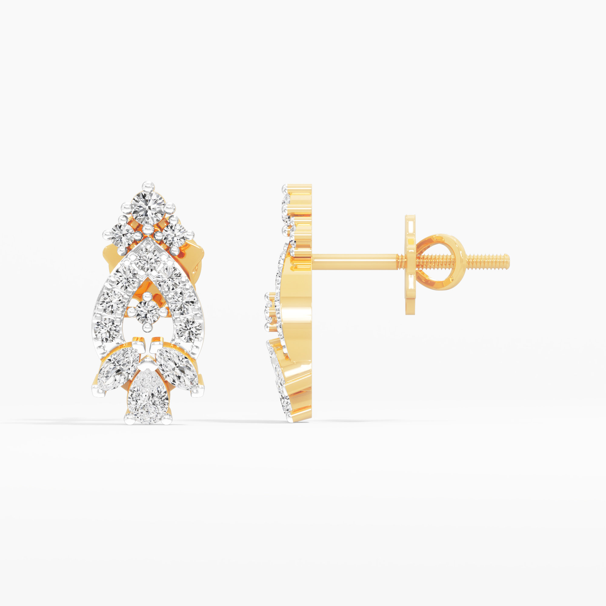 Sparkling Fan Stud Stud Earrings in 9KT Yellow Gold (Diamond Quality: FG-VVS VS)