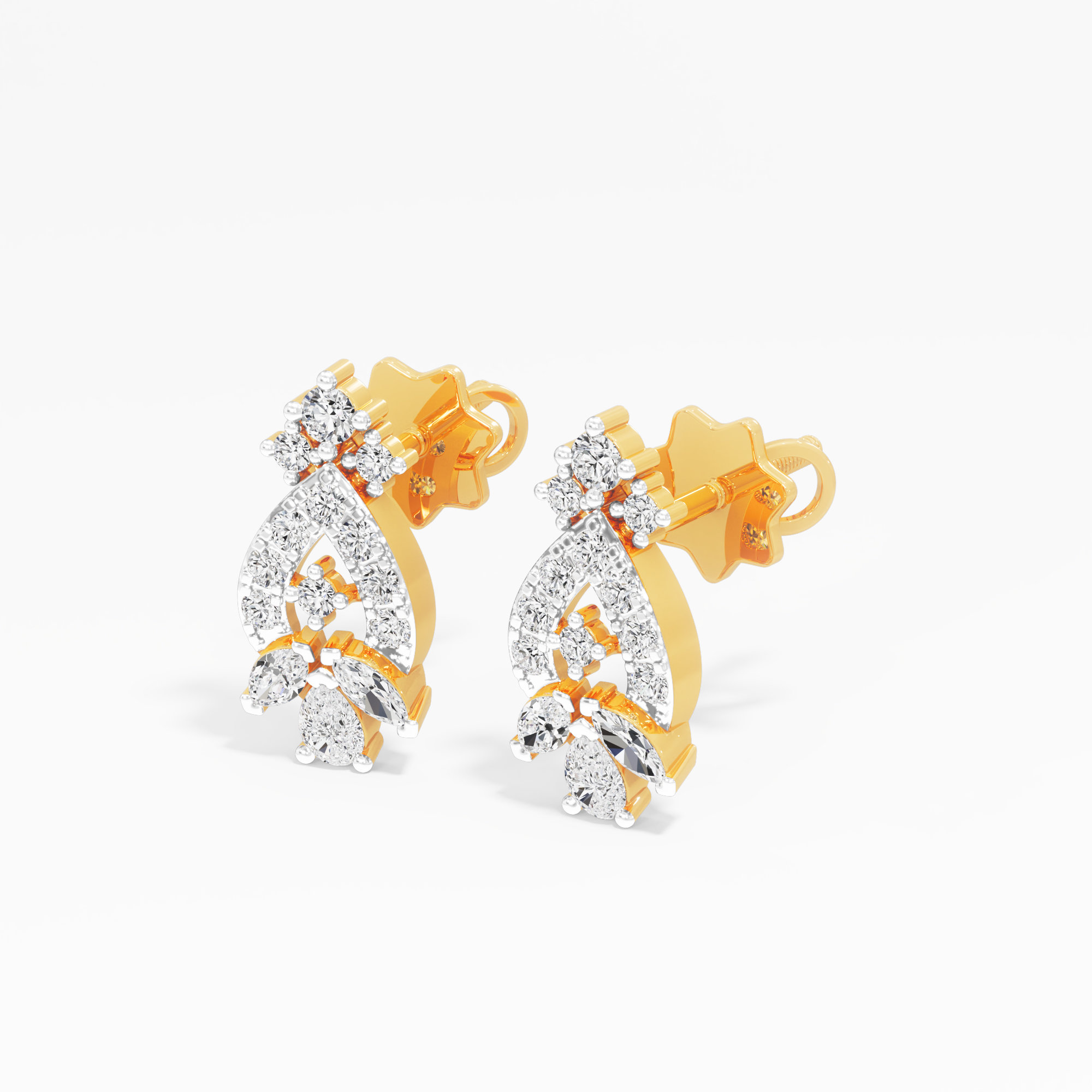 Sparkling Fan Stud Stud Earrings in 9KT Yellow Gold (Diamond Quality: FG-VVS VS)
