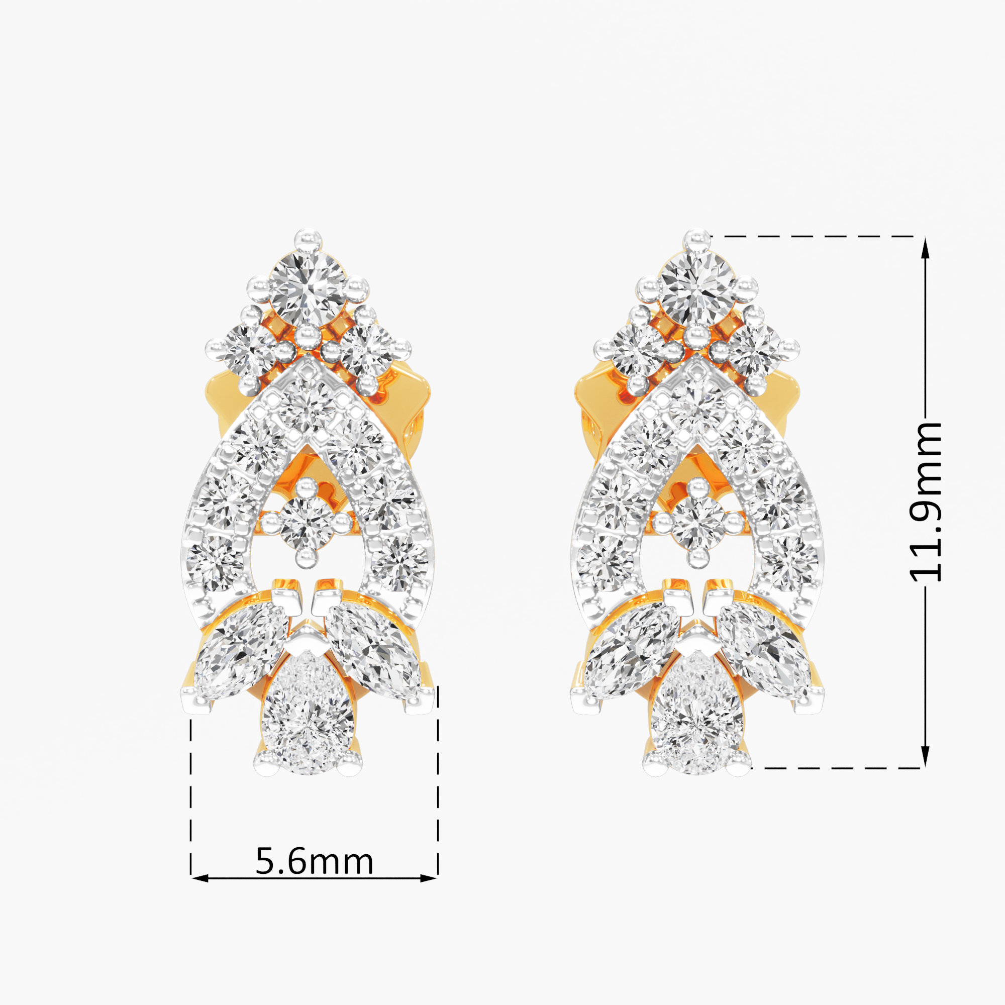 Sparkling Fan Stud Stud Earrings in 9KT Yellow Gold (Diamond Quality: FG-VVS VS)