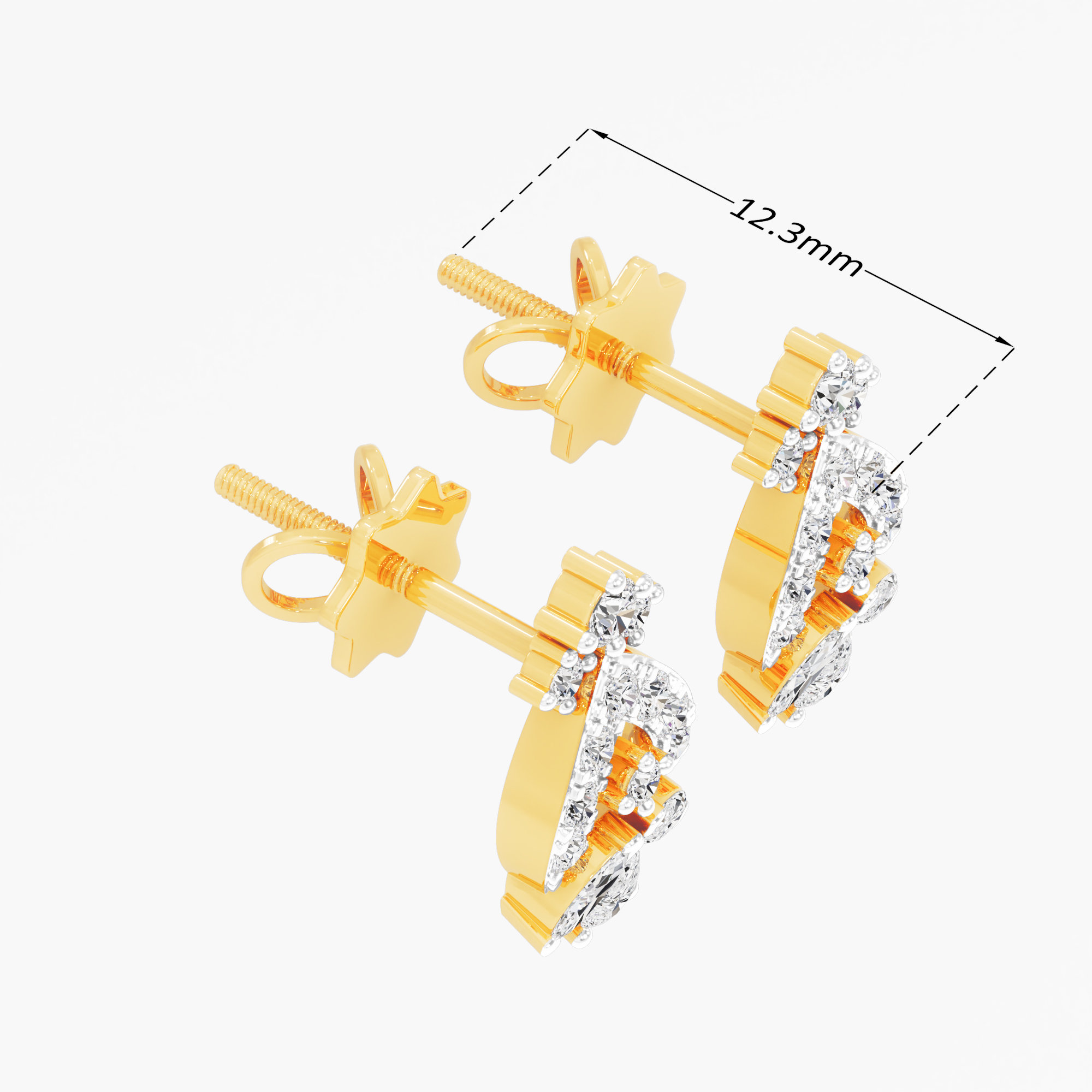 Sparkling Fan Stud Stud Earrings in 9KT Yellow Gold (Diamond Quality: FG-VVS VS)